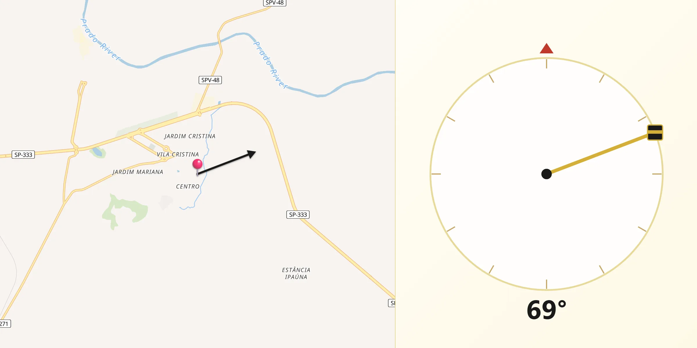 Direção da Qibla a partir de Serrana