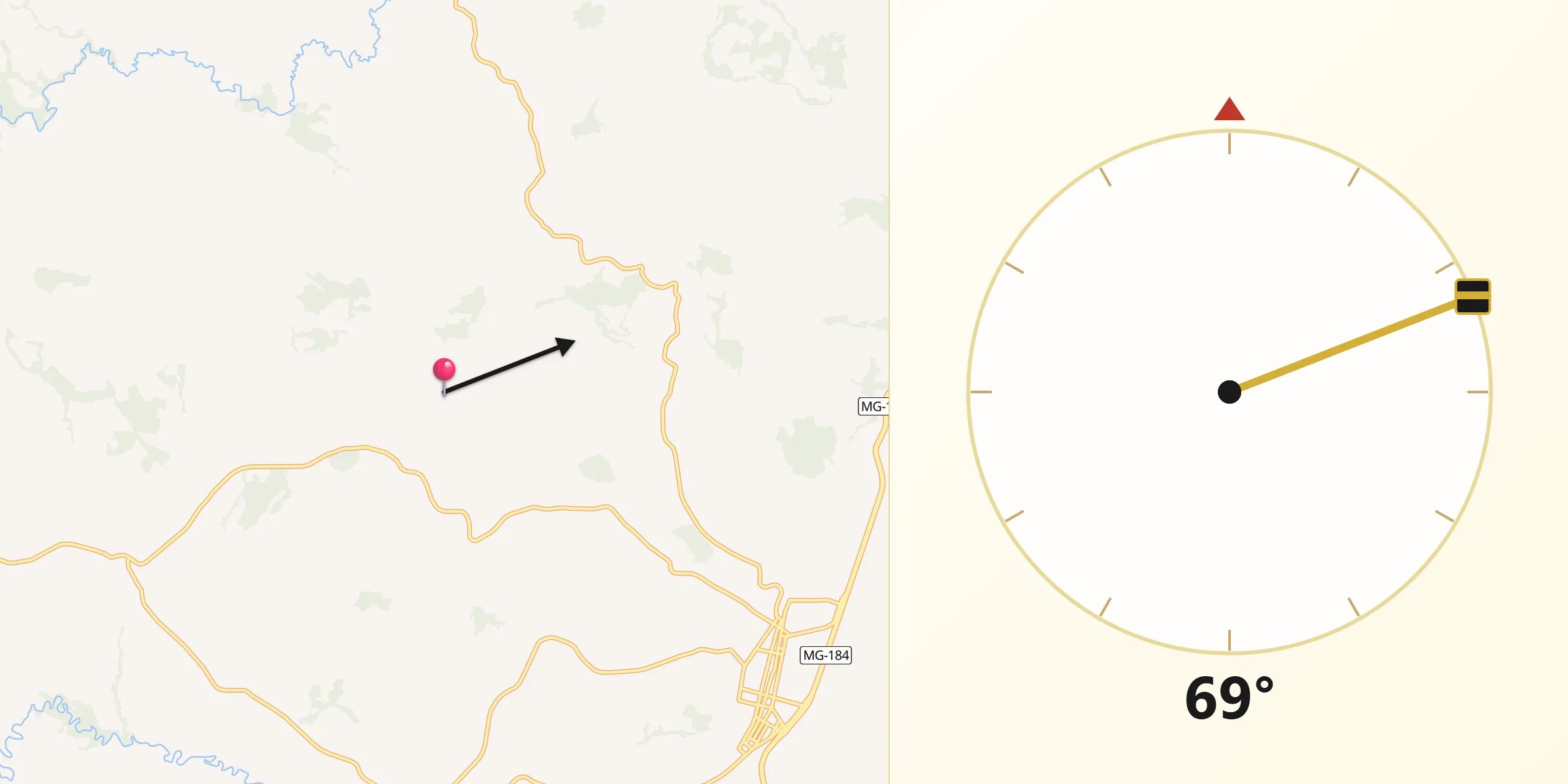 Direção da Qibla a partir de Alterosa