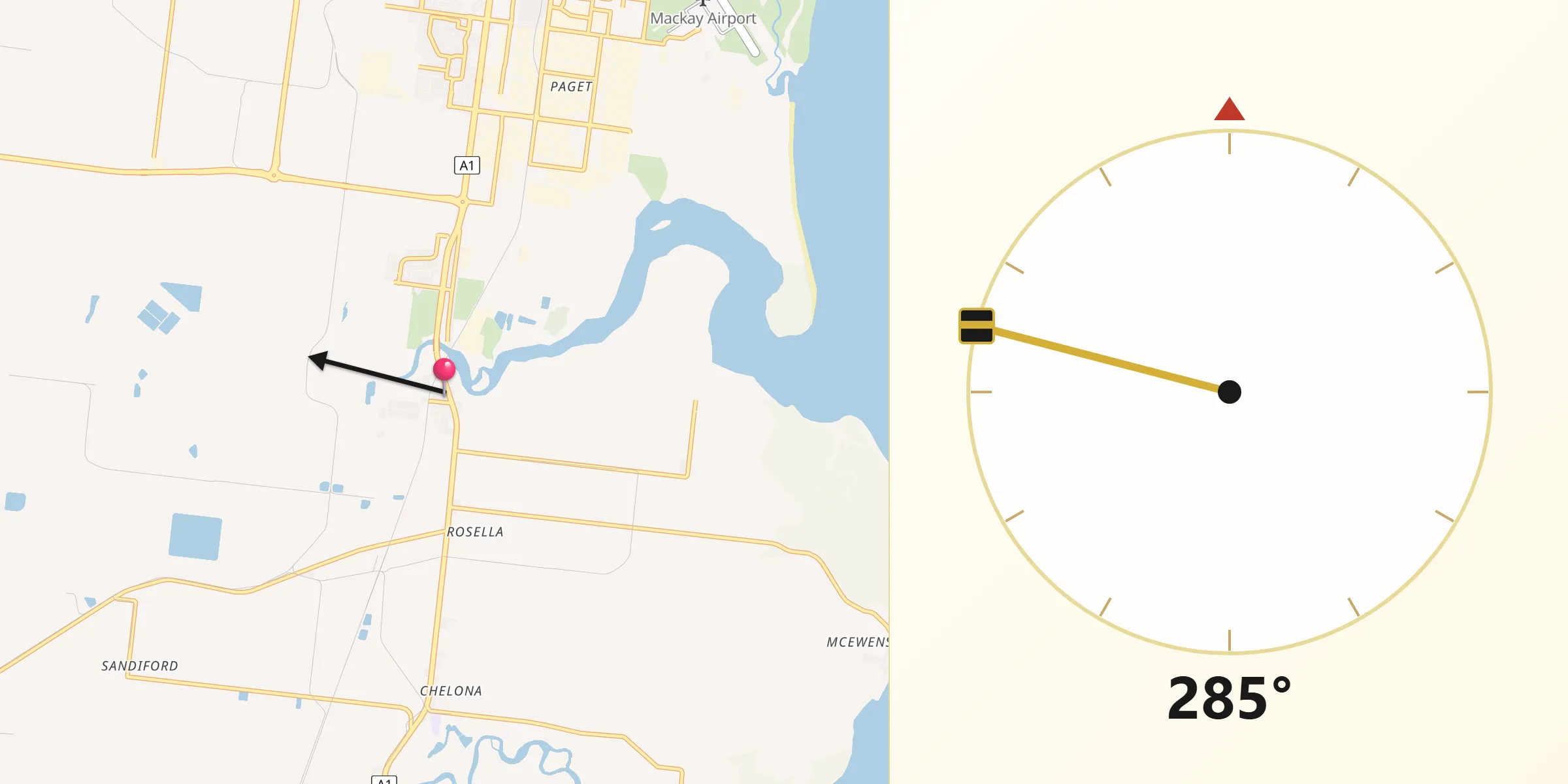 Qibla Direction from Bakers Creek