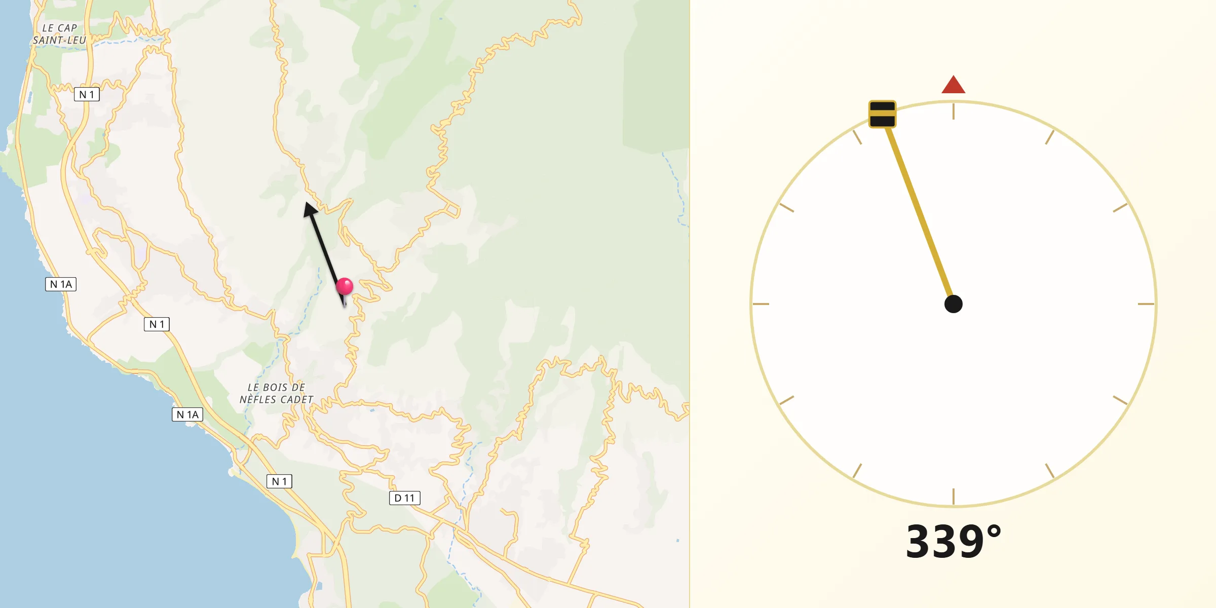 Direction vers la Qibla depuis Saint-Louis