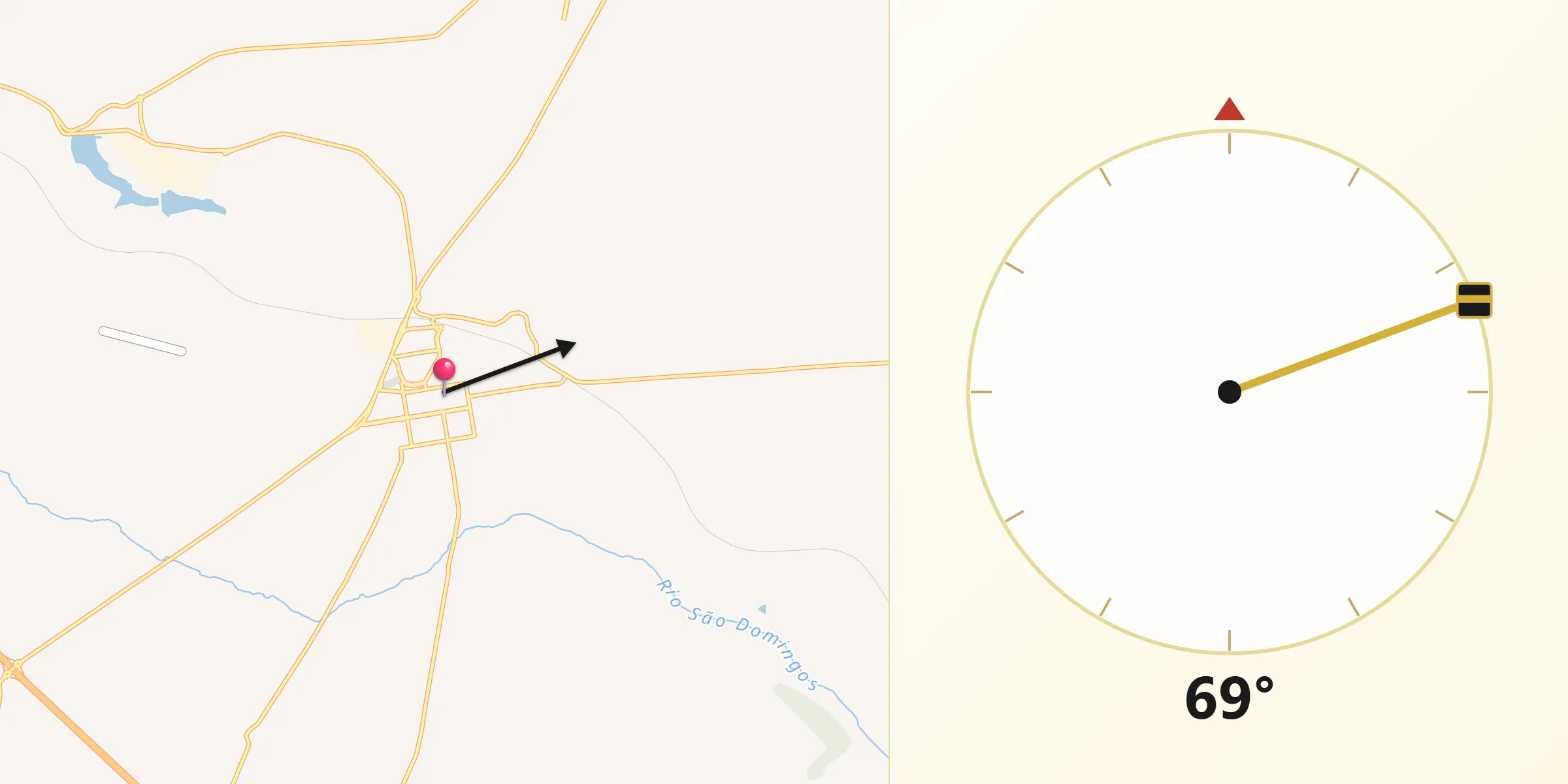 Direção da Qibla a partir de Santa Adélia