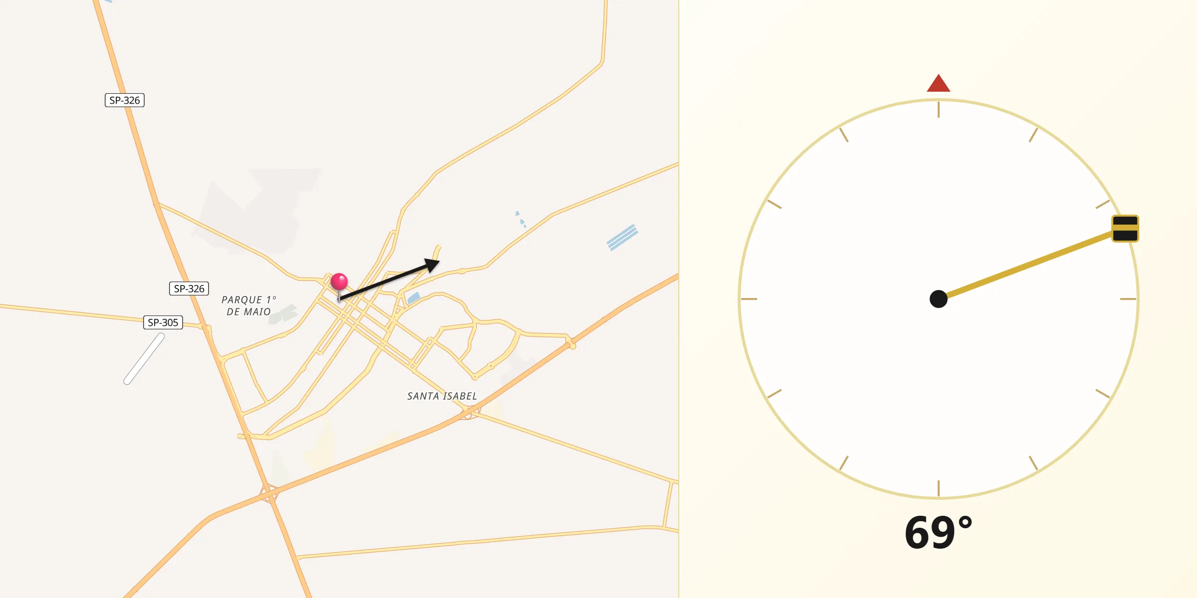 Direção da Qibla a partir de Jaboticabal