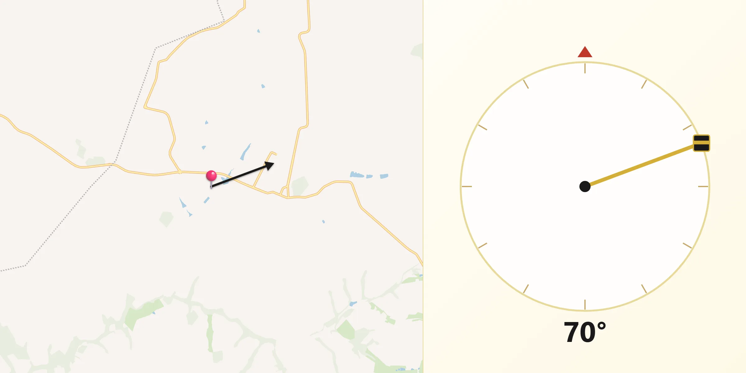 Direção da Qibla a partir de Marapoama