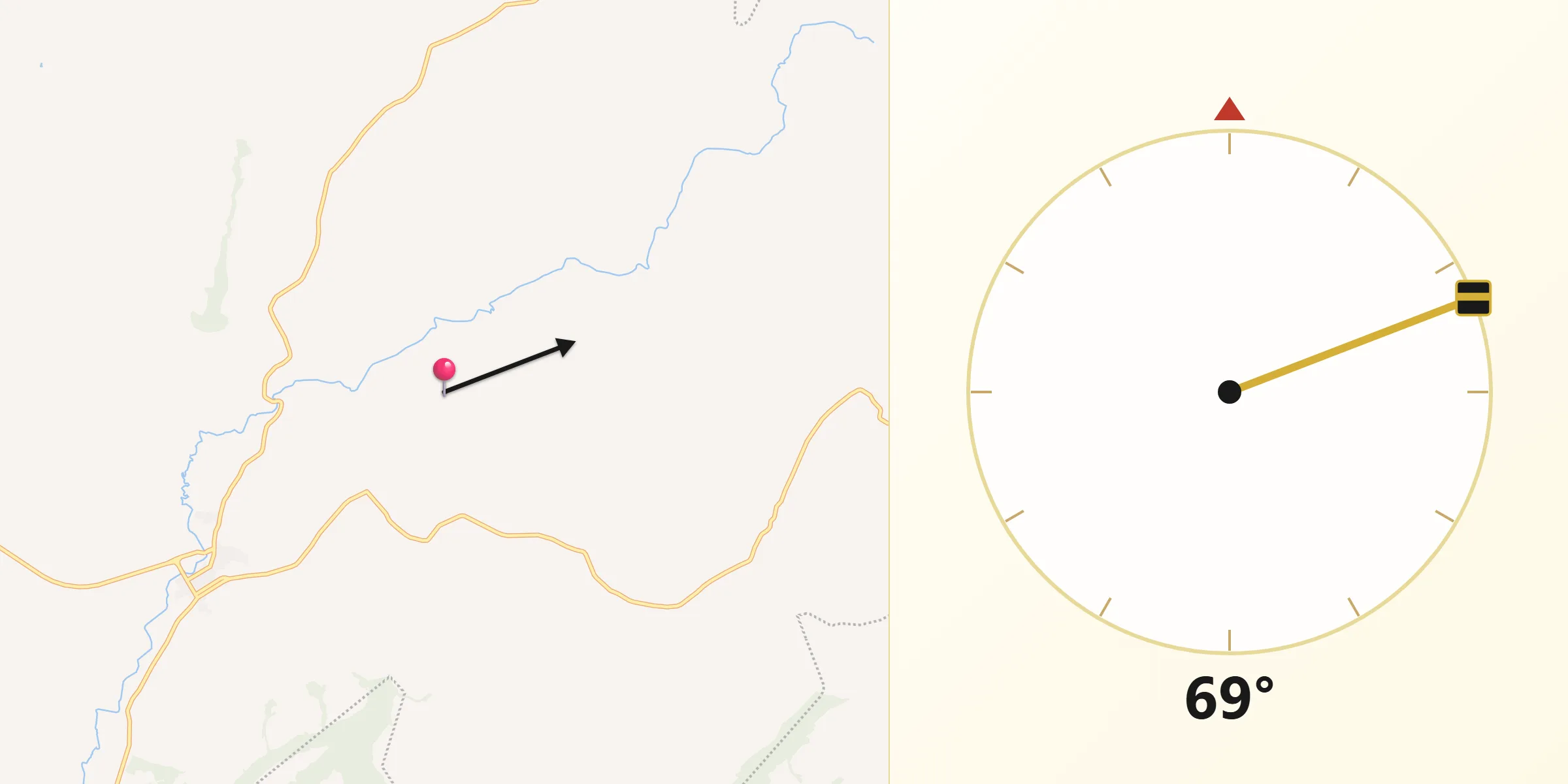 Direção da Qibla a partir de Cássia dos Coqueiros