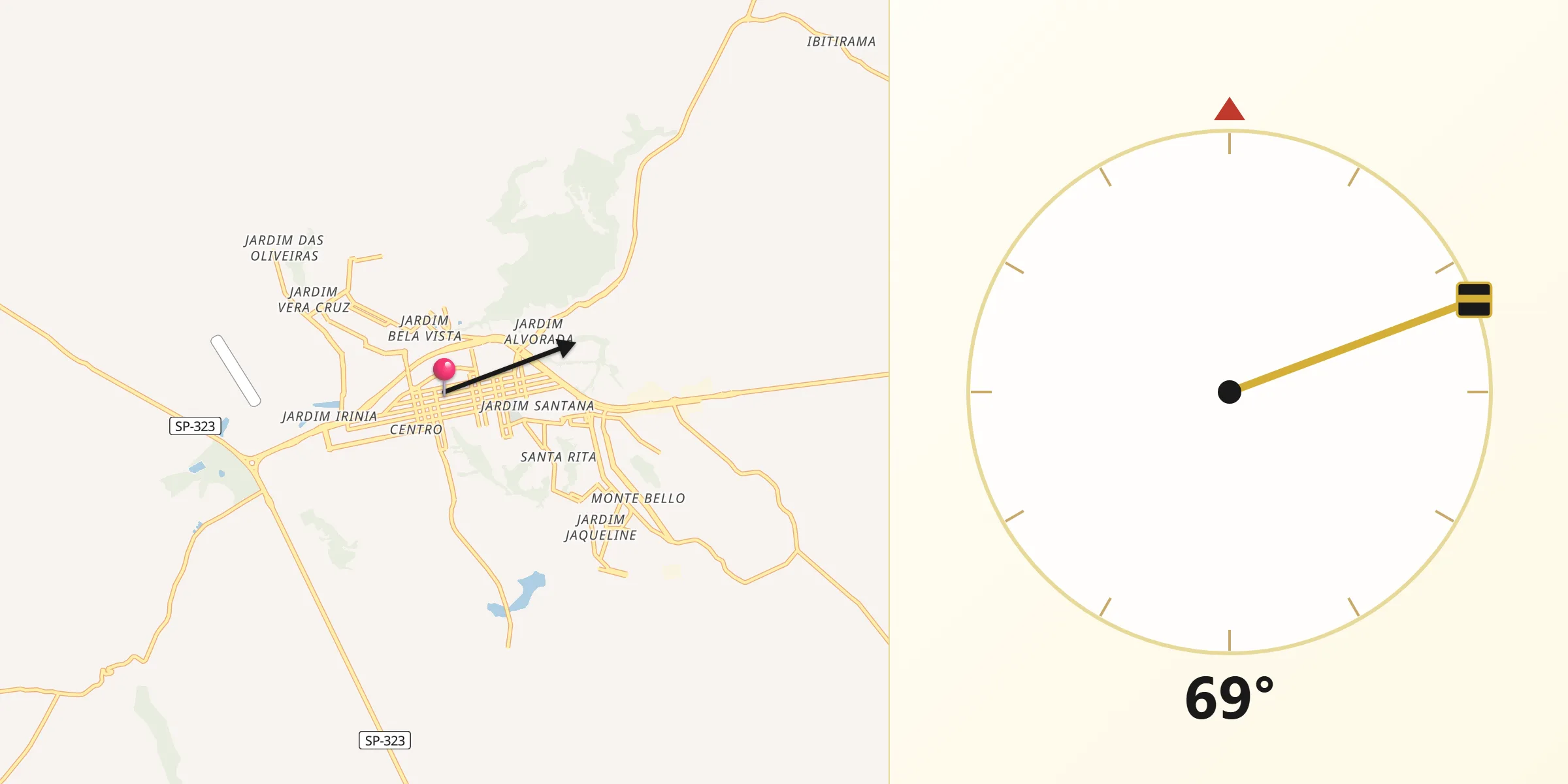 Direção da Qibla a partir de Monte Alto