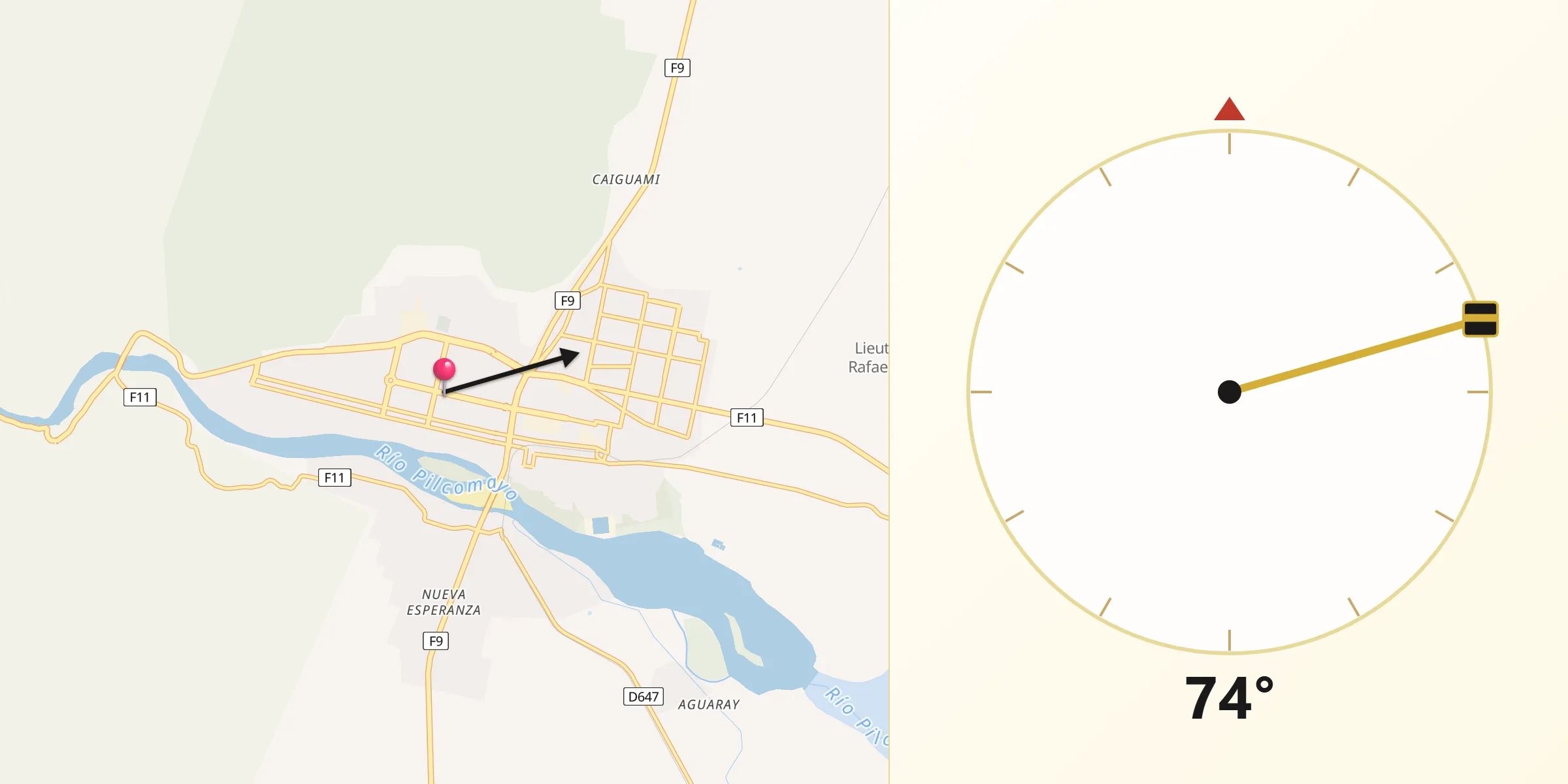 Dirección de la Qibla desde Villa Montes