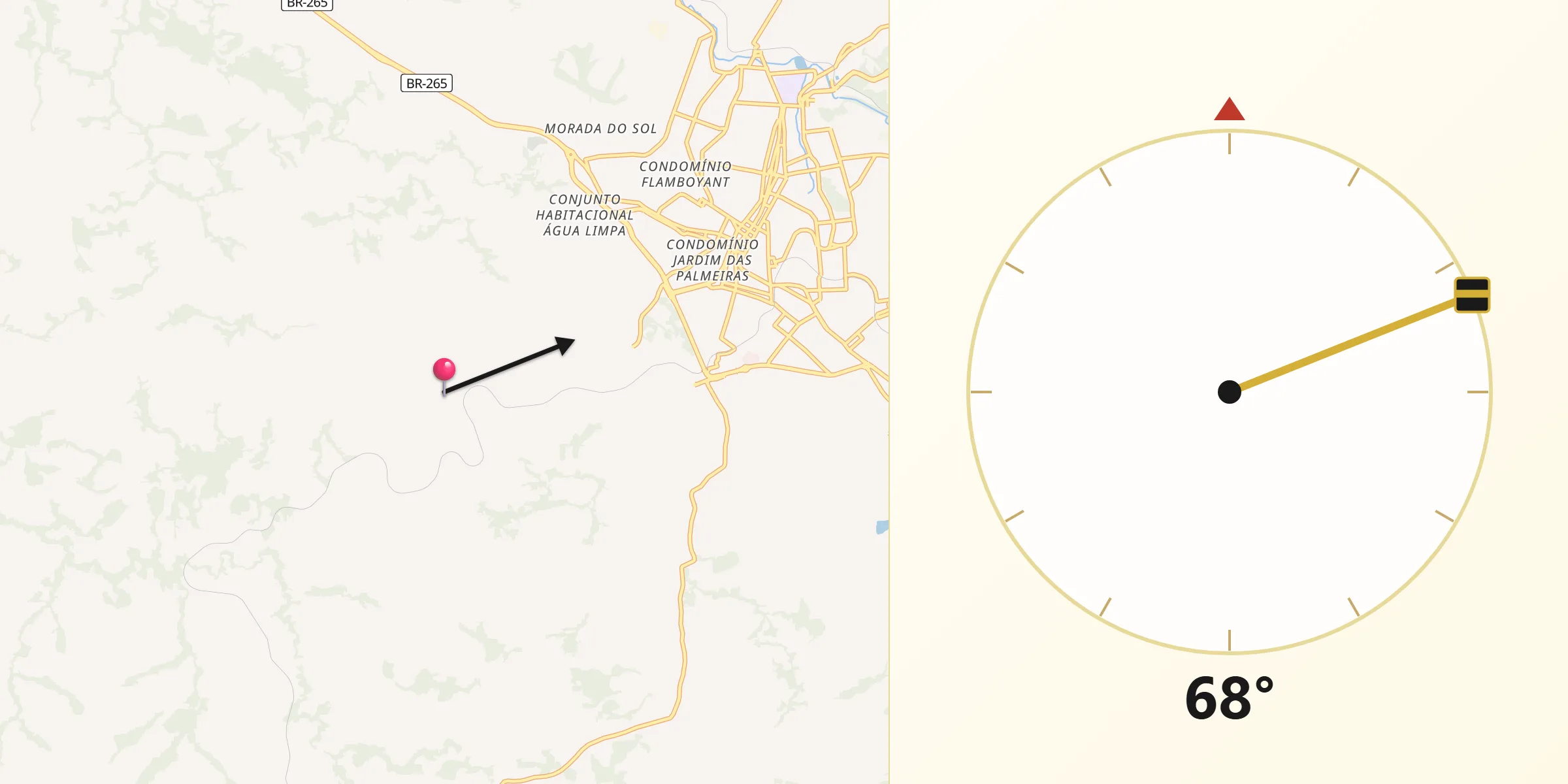 Direção da Qibla a partir de Lavras
