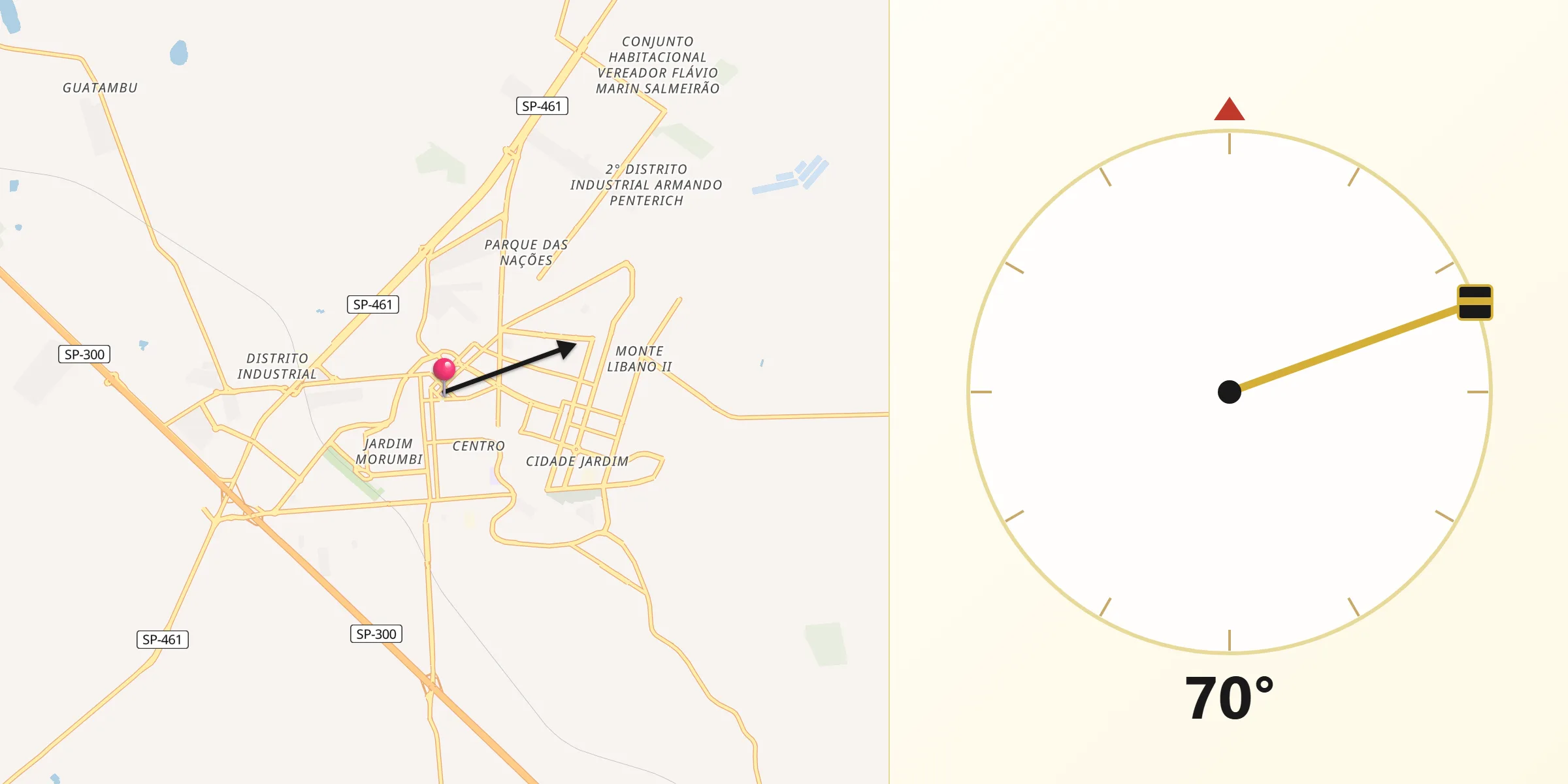 Direção da Qibla a partir de Birigui