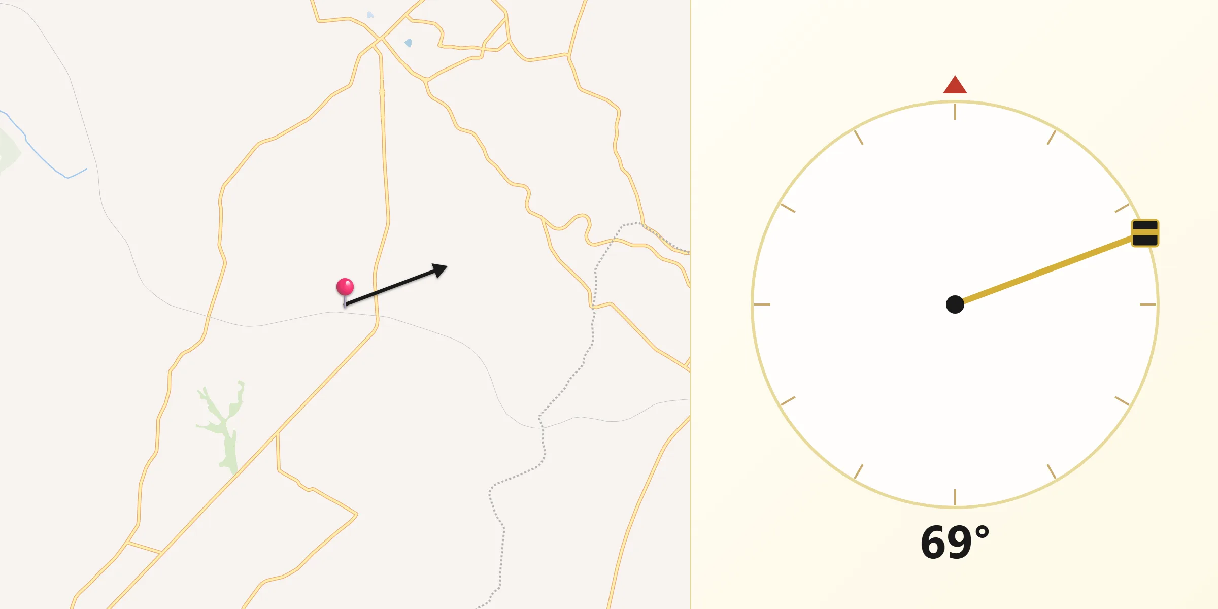 Direção da Qibla a partir de Fernando Prestes