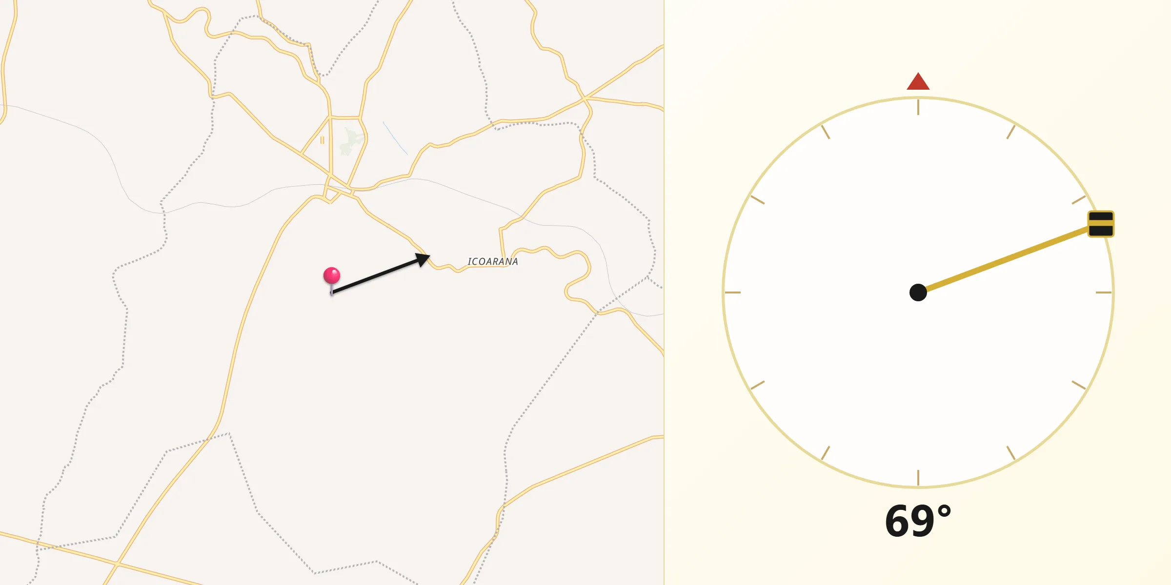 Direção da Qibla a partir de Cândido Rodrigues