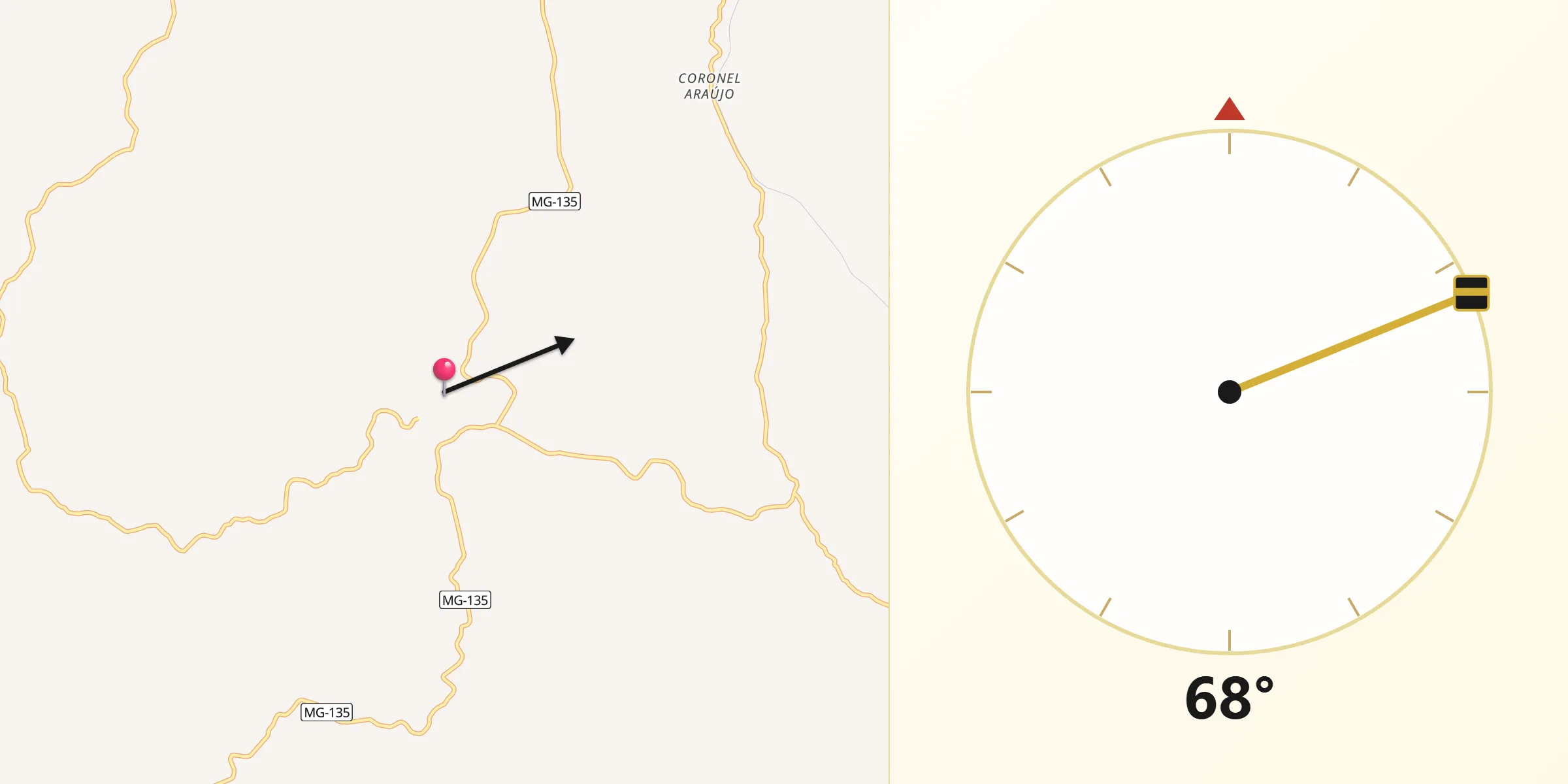 Direção da Qibla a partir de Antônio Carlos