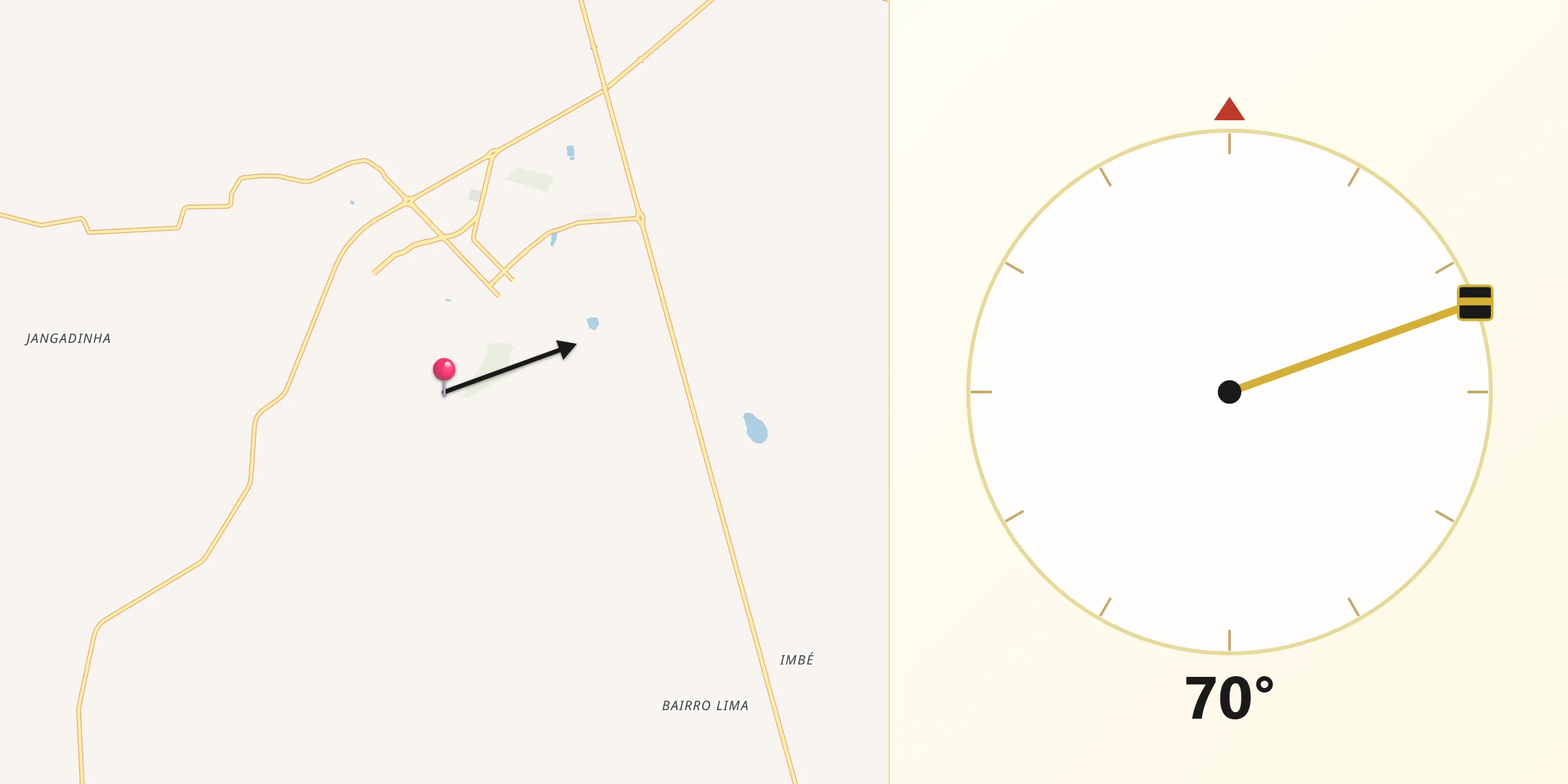 Direção da Qibla a partir de Bilac