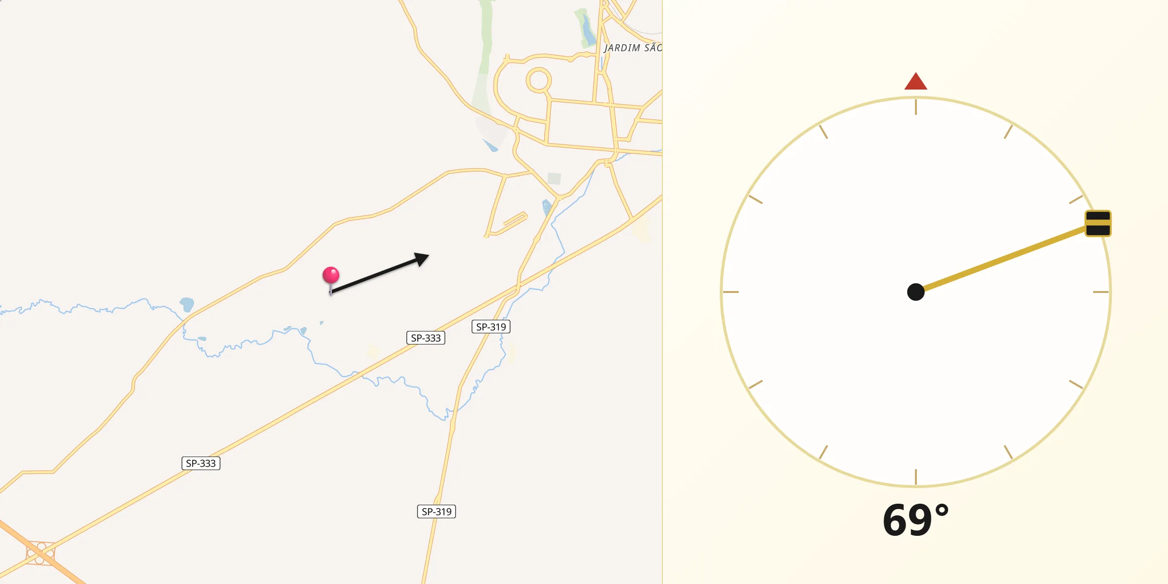 Direção da Qibla a partir de Taquaritinga