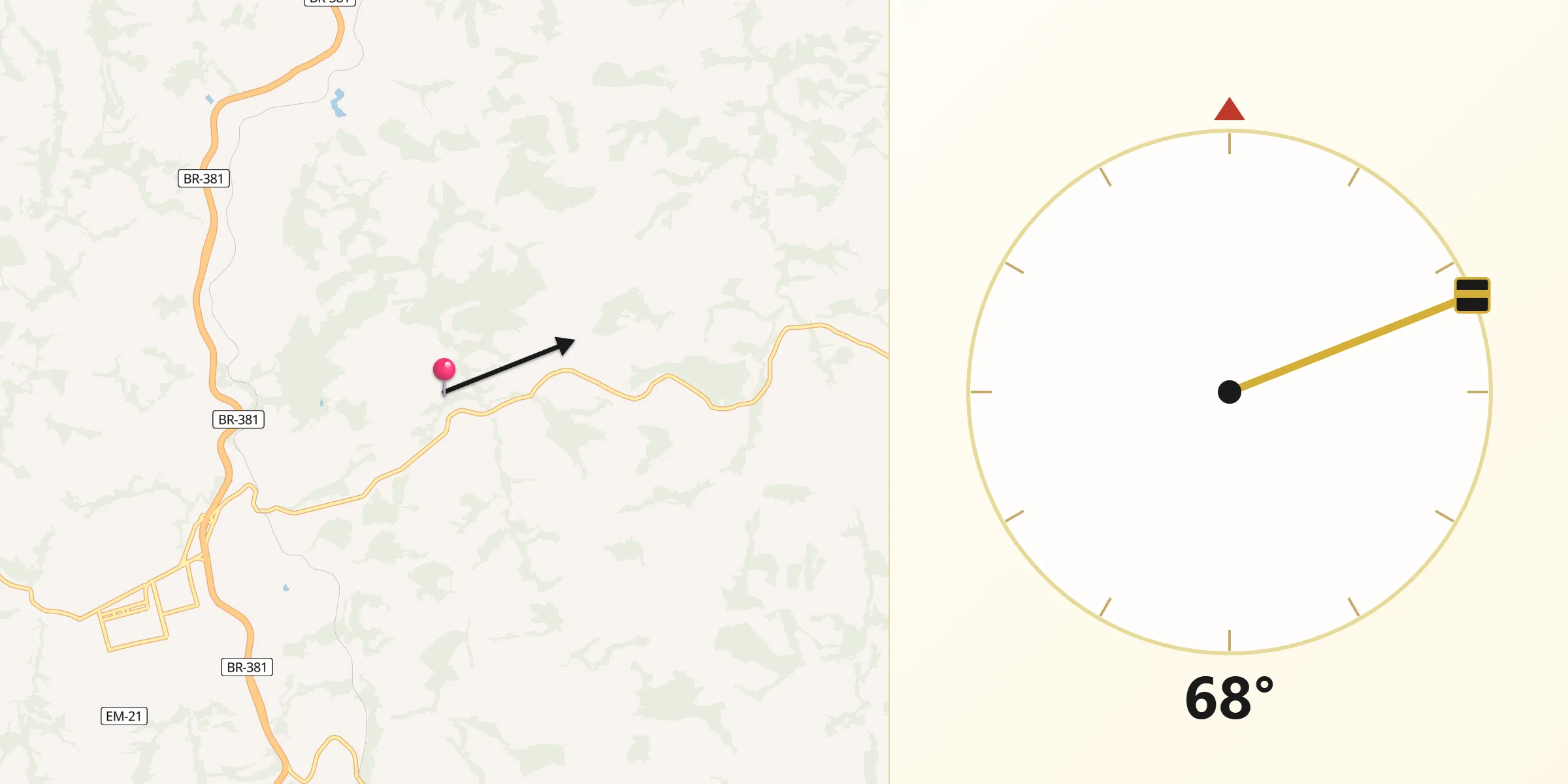 Direção da Qibla a partir de Carmo da Cachoeira