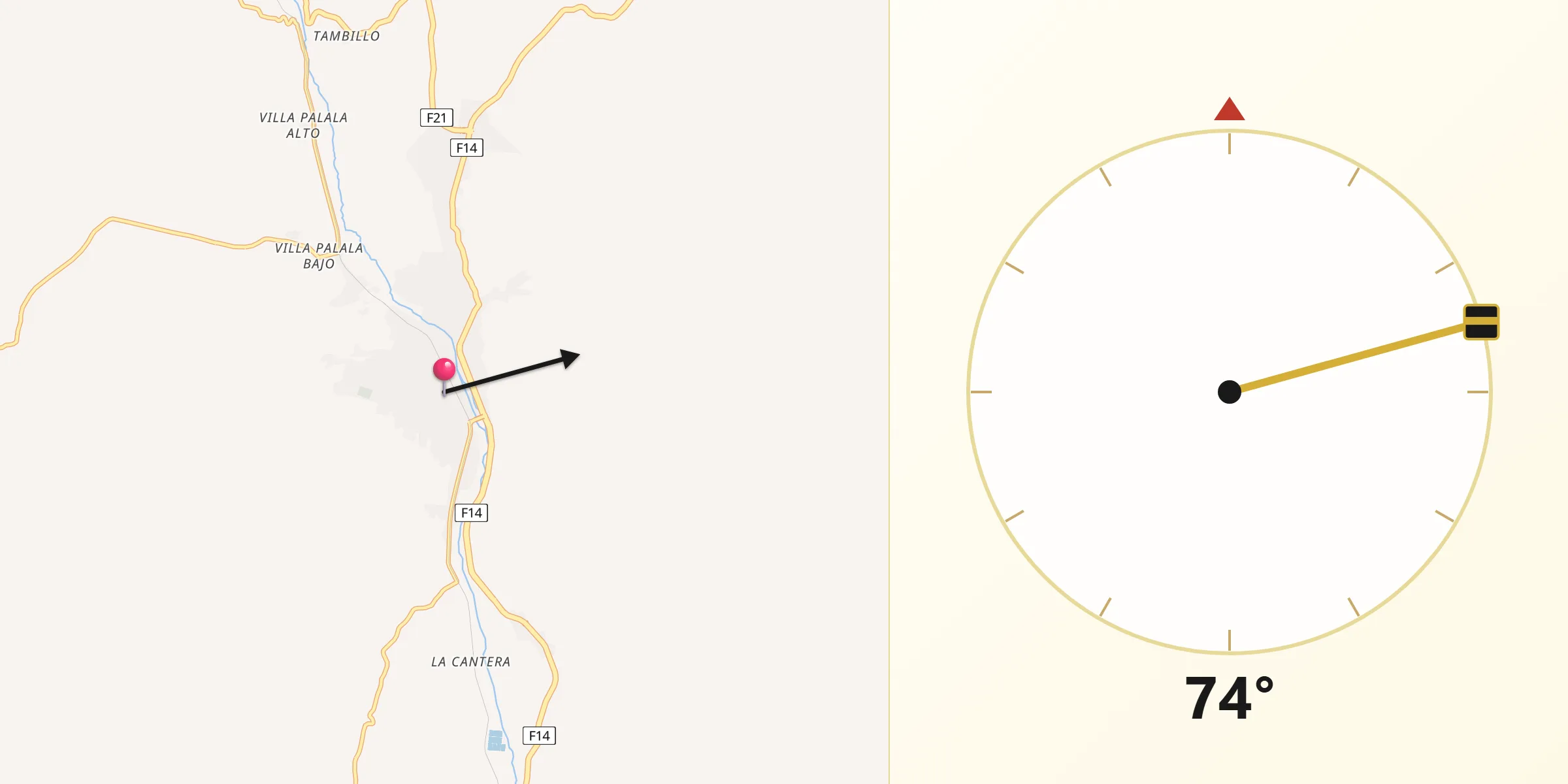 Dirección de la Qibla desde Tupiza