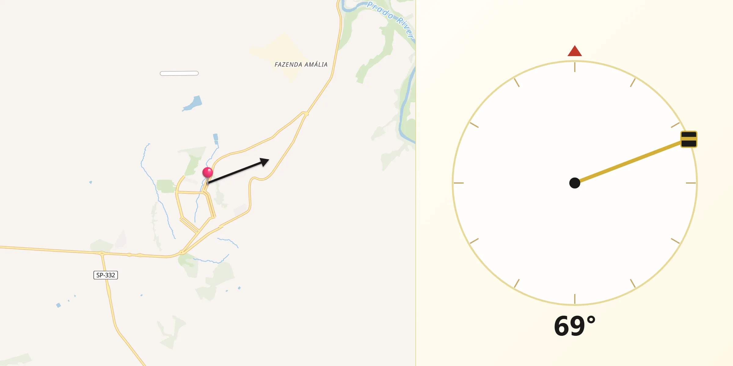 Direção da Qibla a partir de Santa Rosa de Viterbo