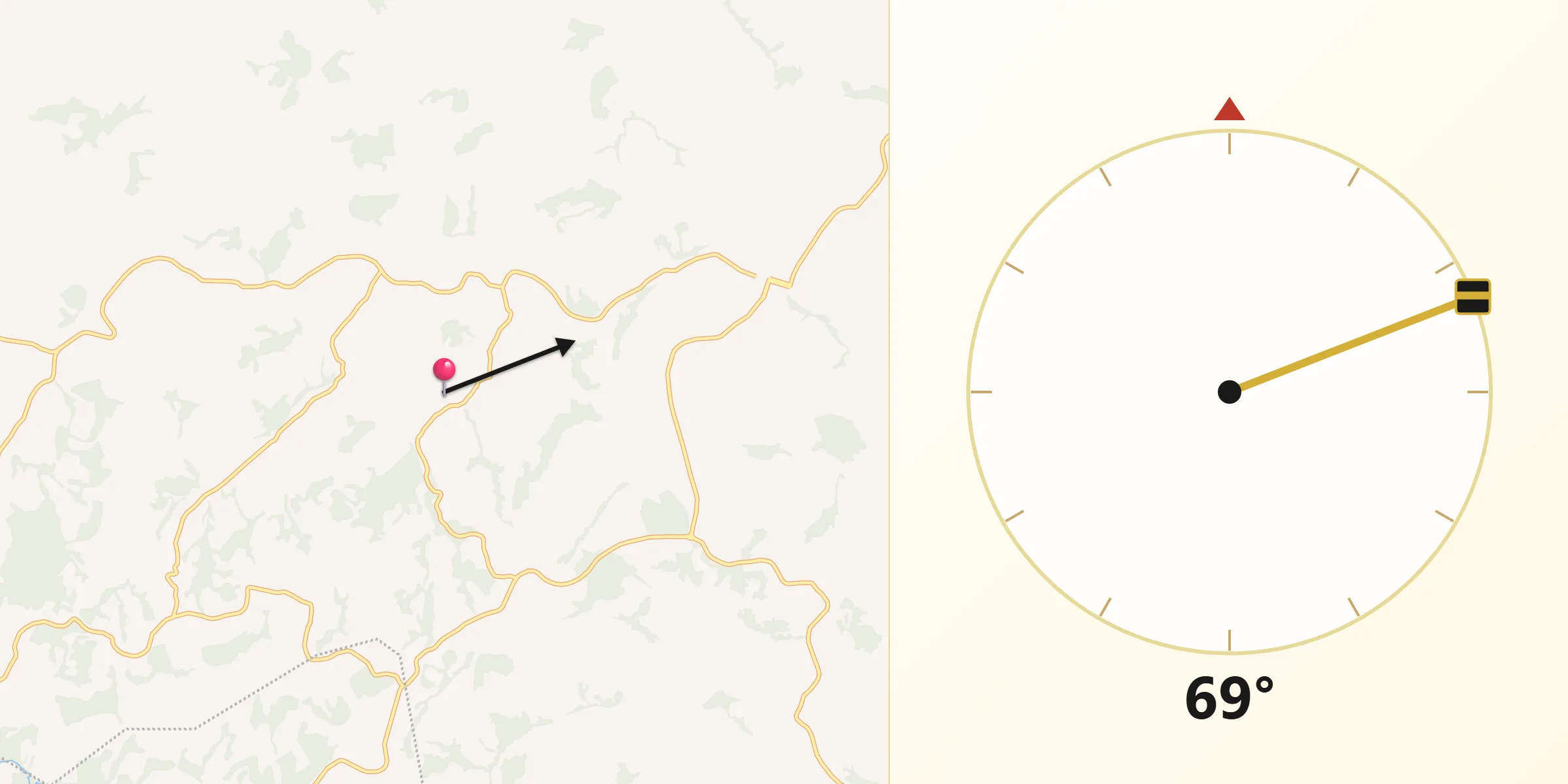 Direção da Qibla a partir de Divisa Nova