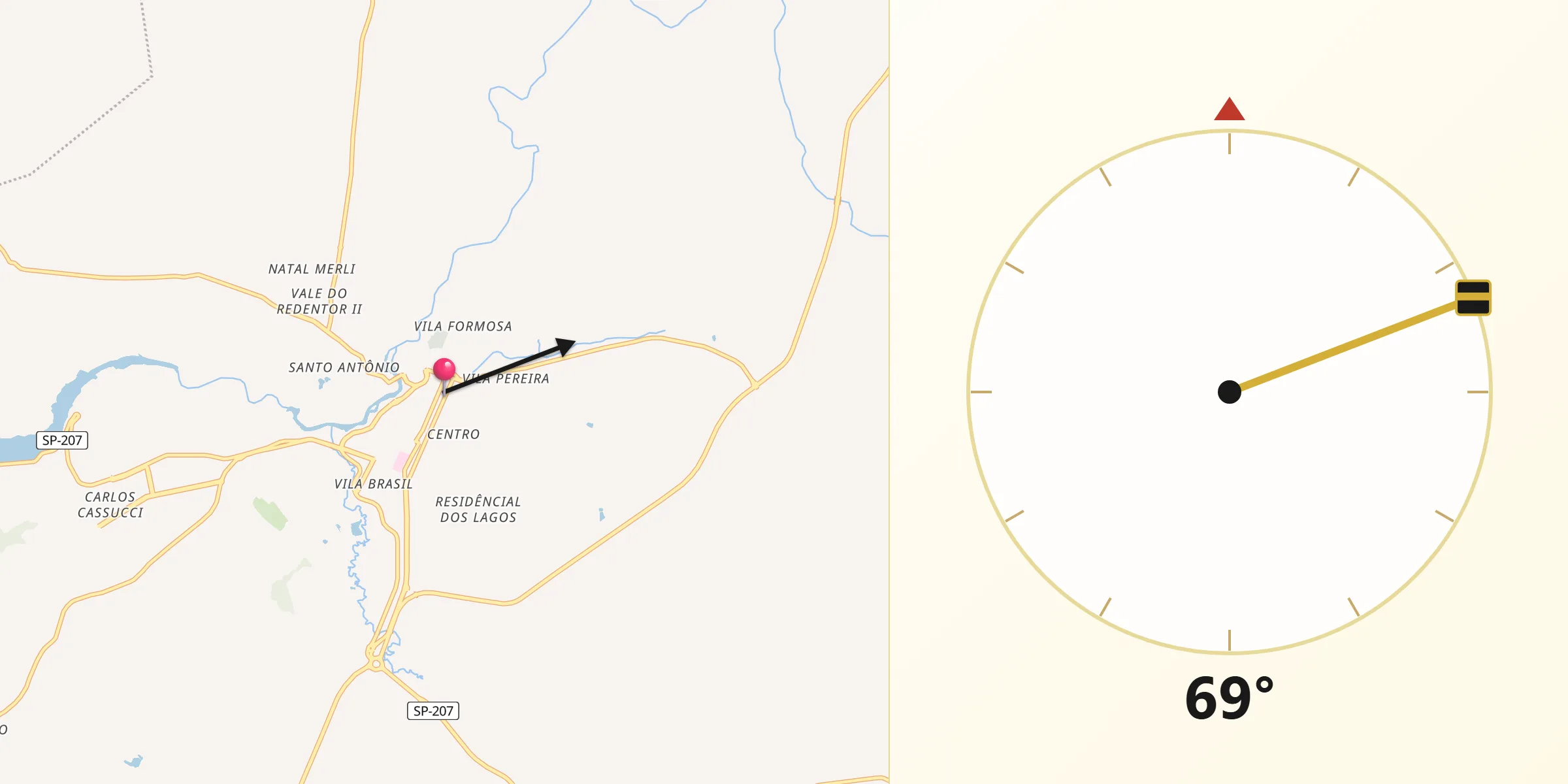 Direção da Qibla a partir de São José do Rio Pardo