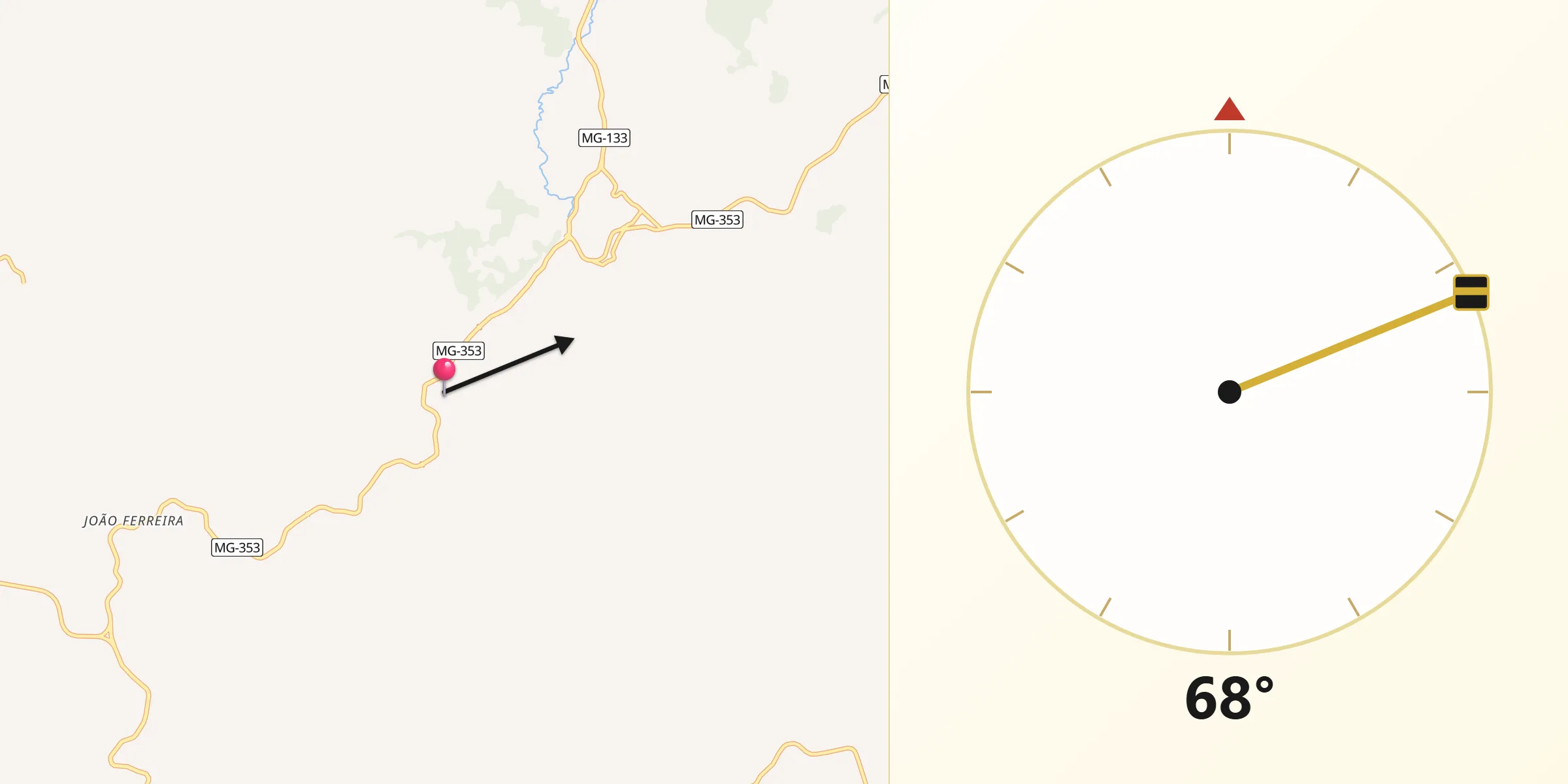Direção da Qibla a partir de Coronel Pacheco