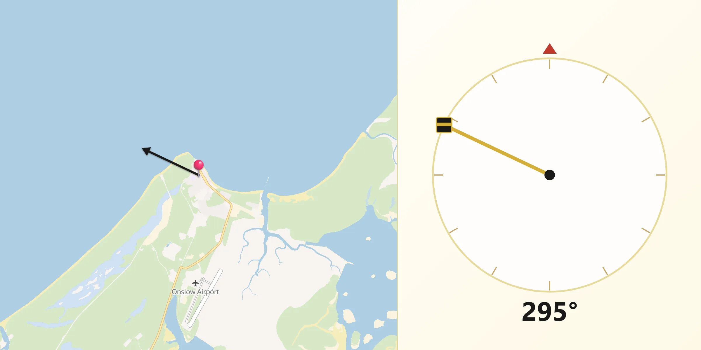 Qibla Direction from Onslow