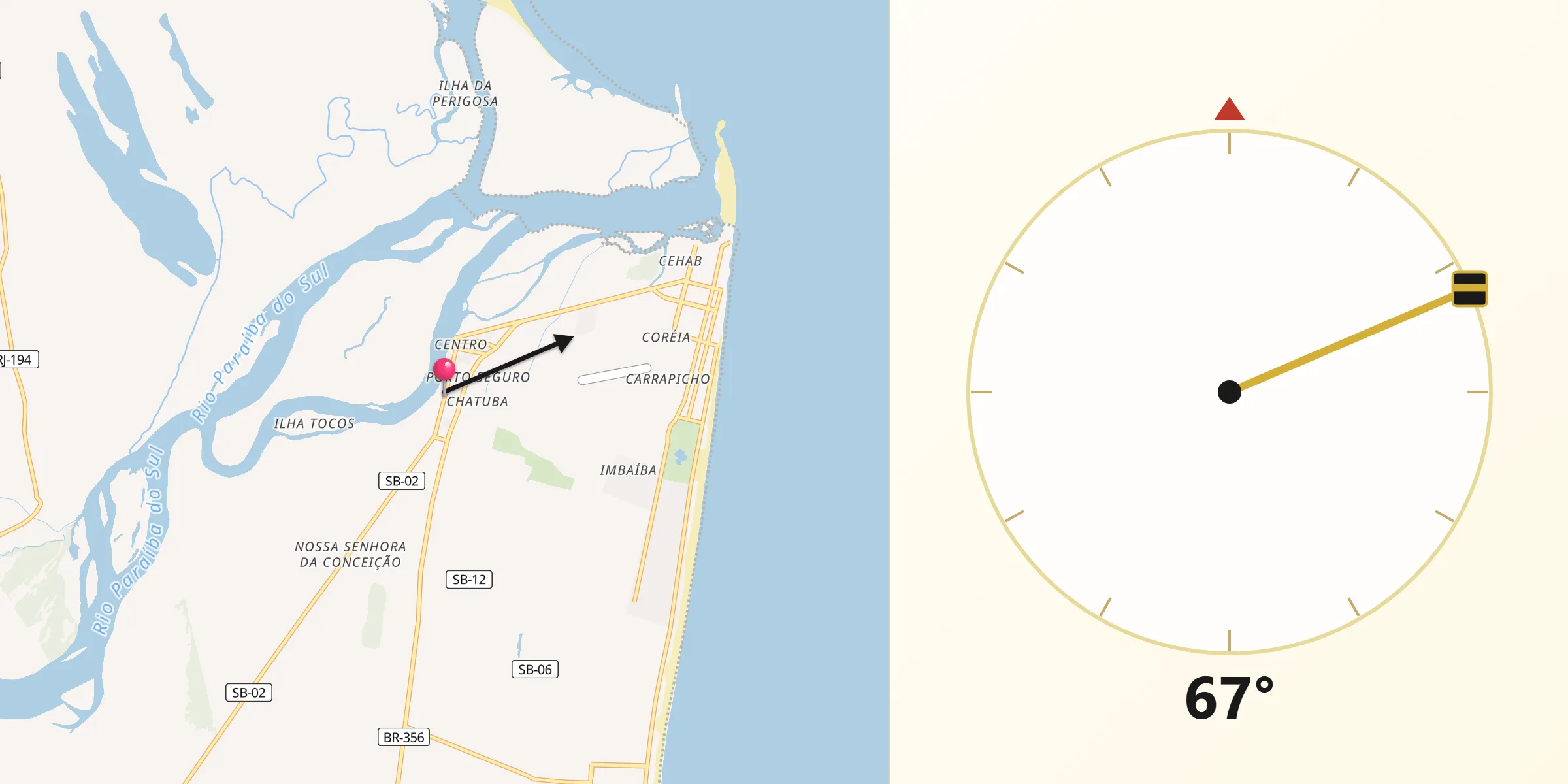 Direção da Qibla a partir de São João da Barra