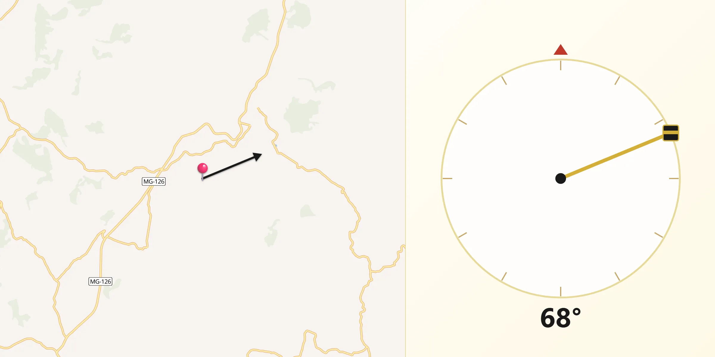 Direção da Qibla a partir de Rochedo de Minas