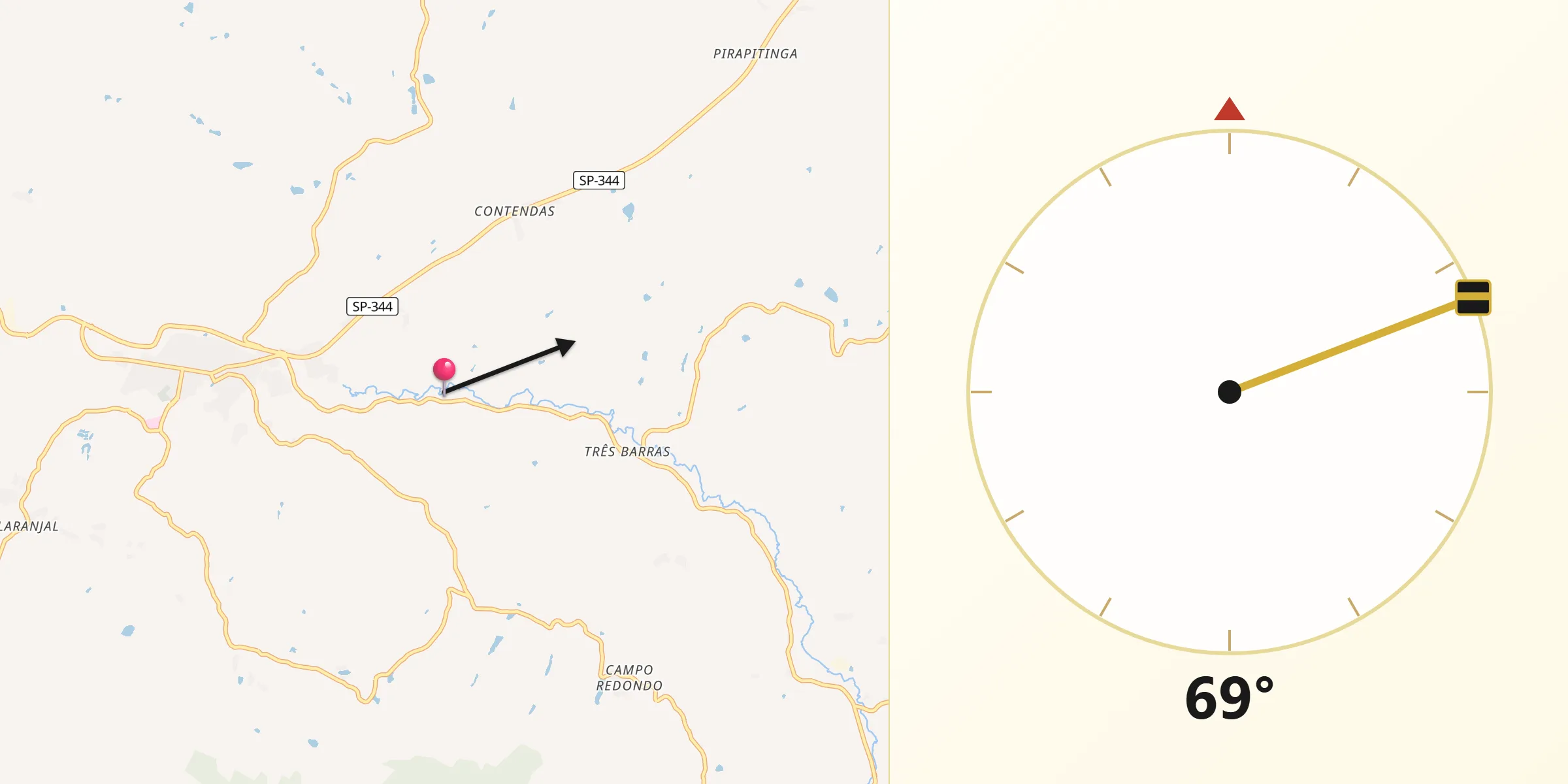 Direção da Qibla a partir de Divinolândia