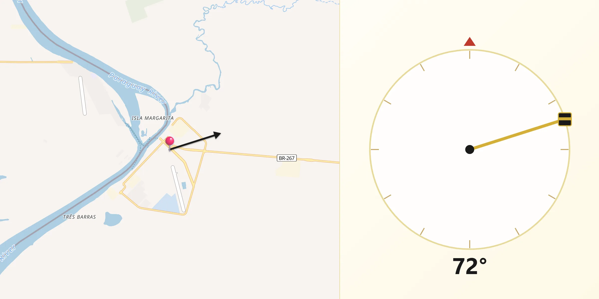 Direção da Qibla a partir de Porto Murtinho
