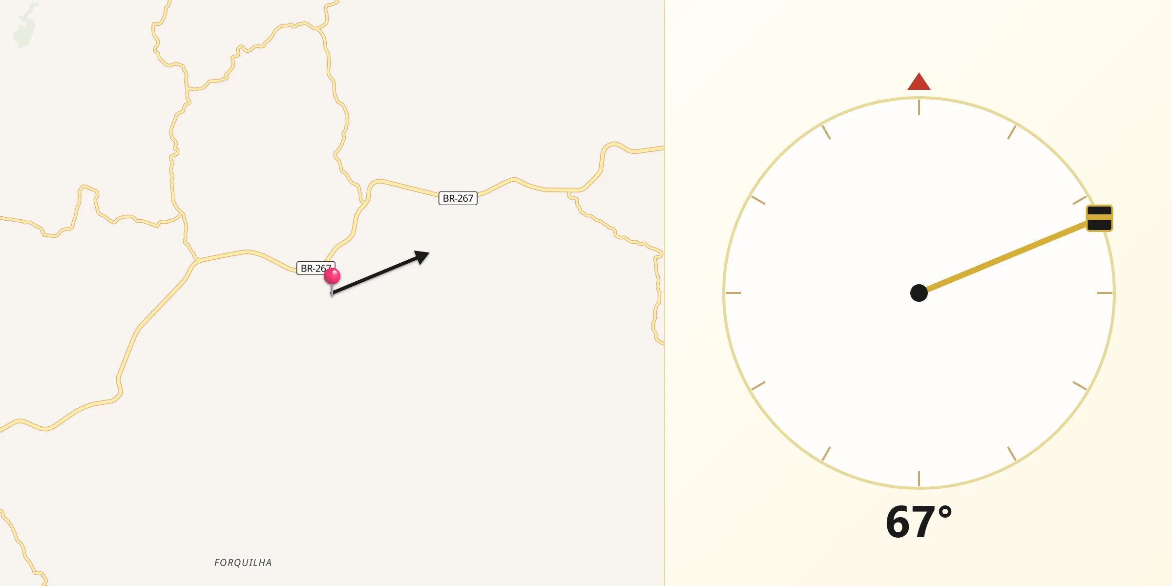Direção da Qibla a partir de Maripá de Minas