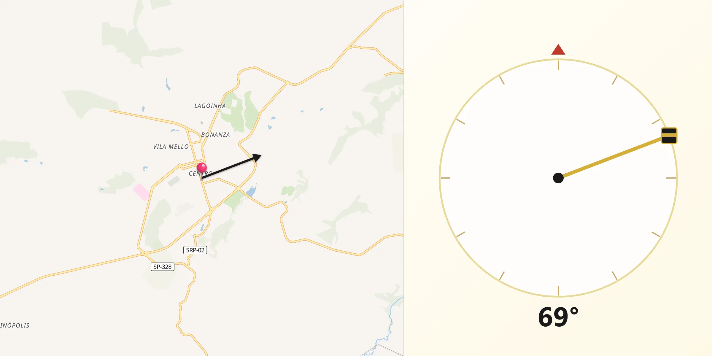 Direção da Qibla a partir de Santa Rita do Passa Quatro