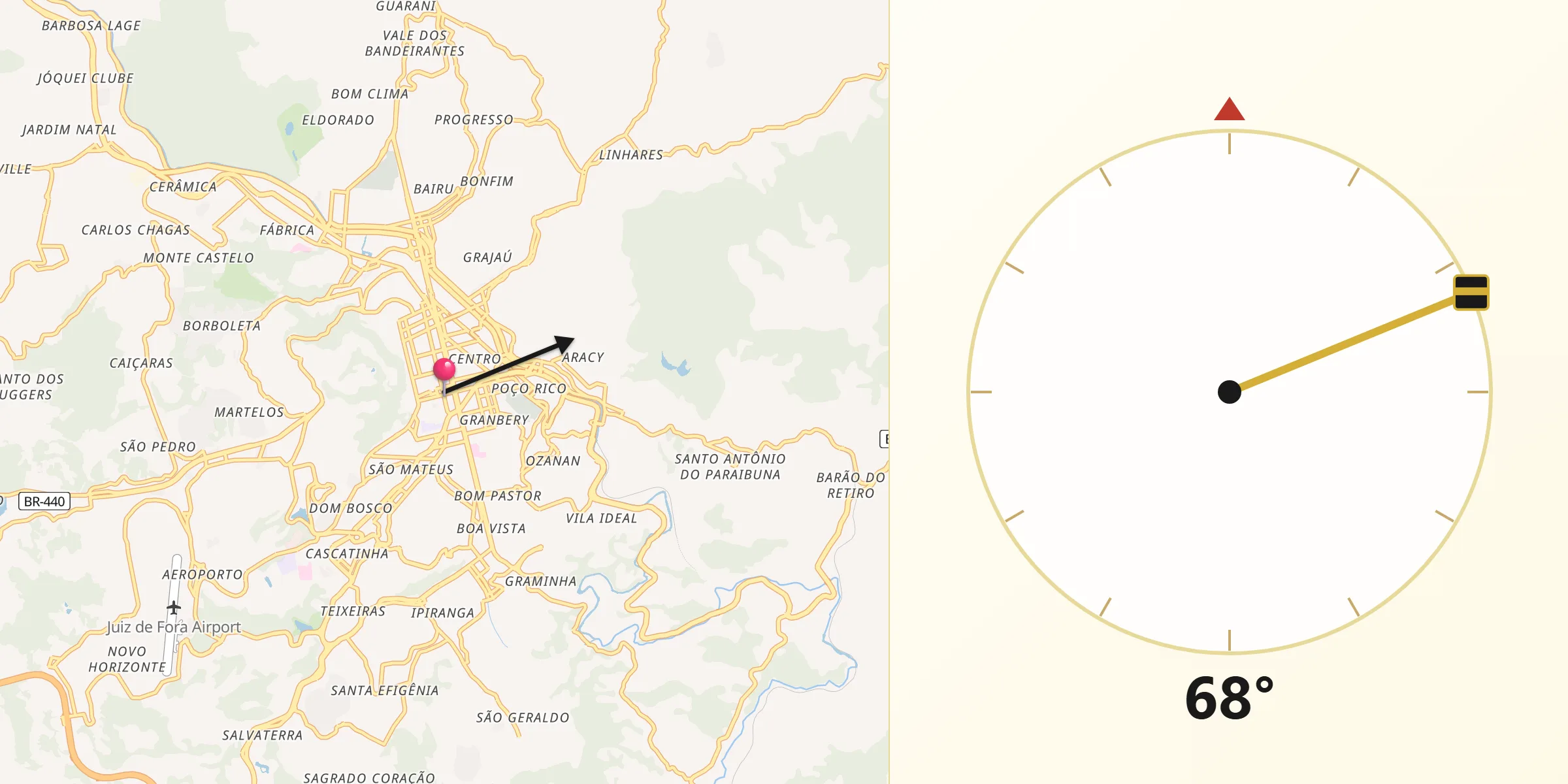Direção da Qibla a partir de Juiz de Fora