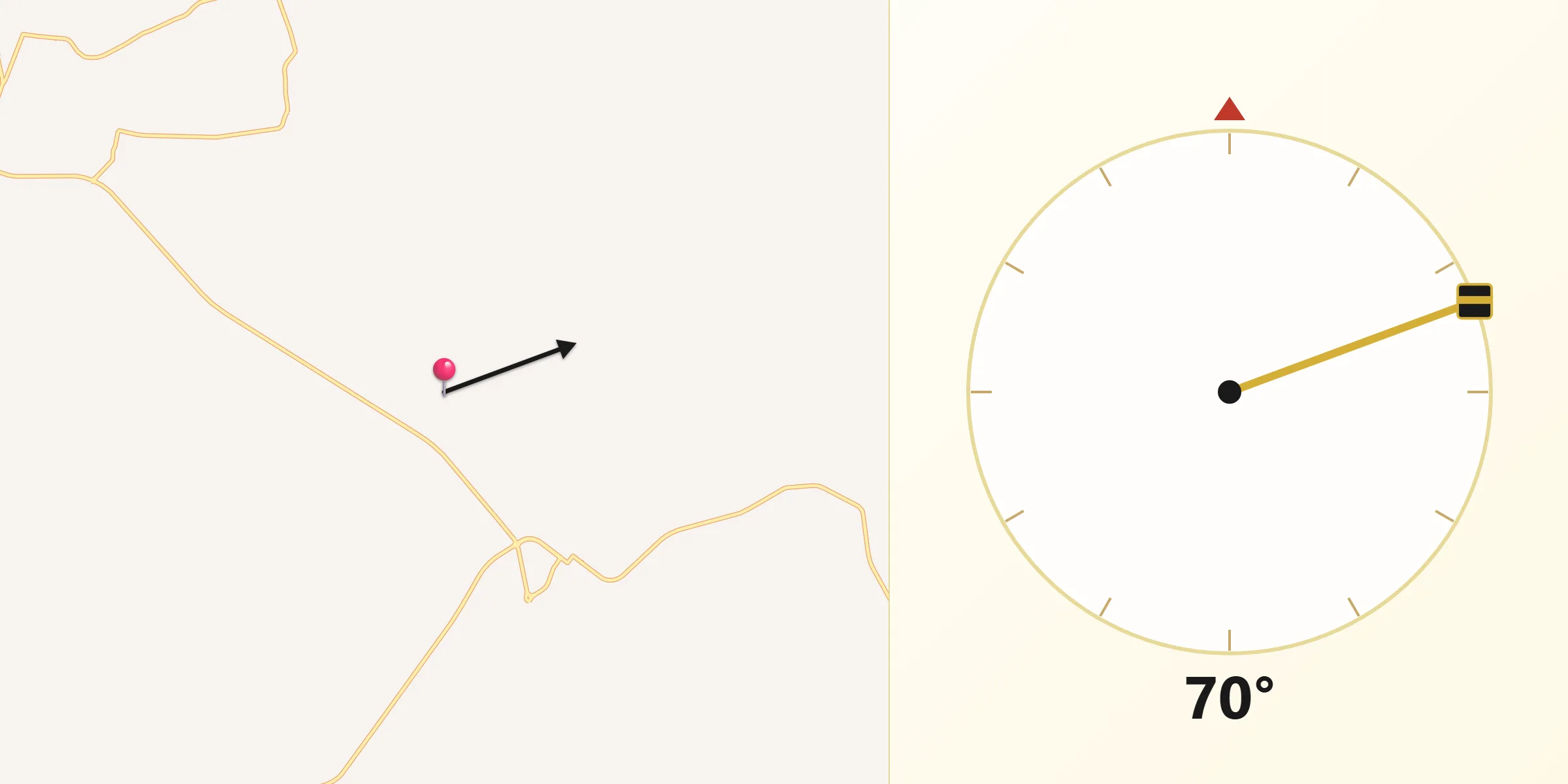 Direção da Qibla a partir de Uru
