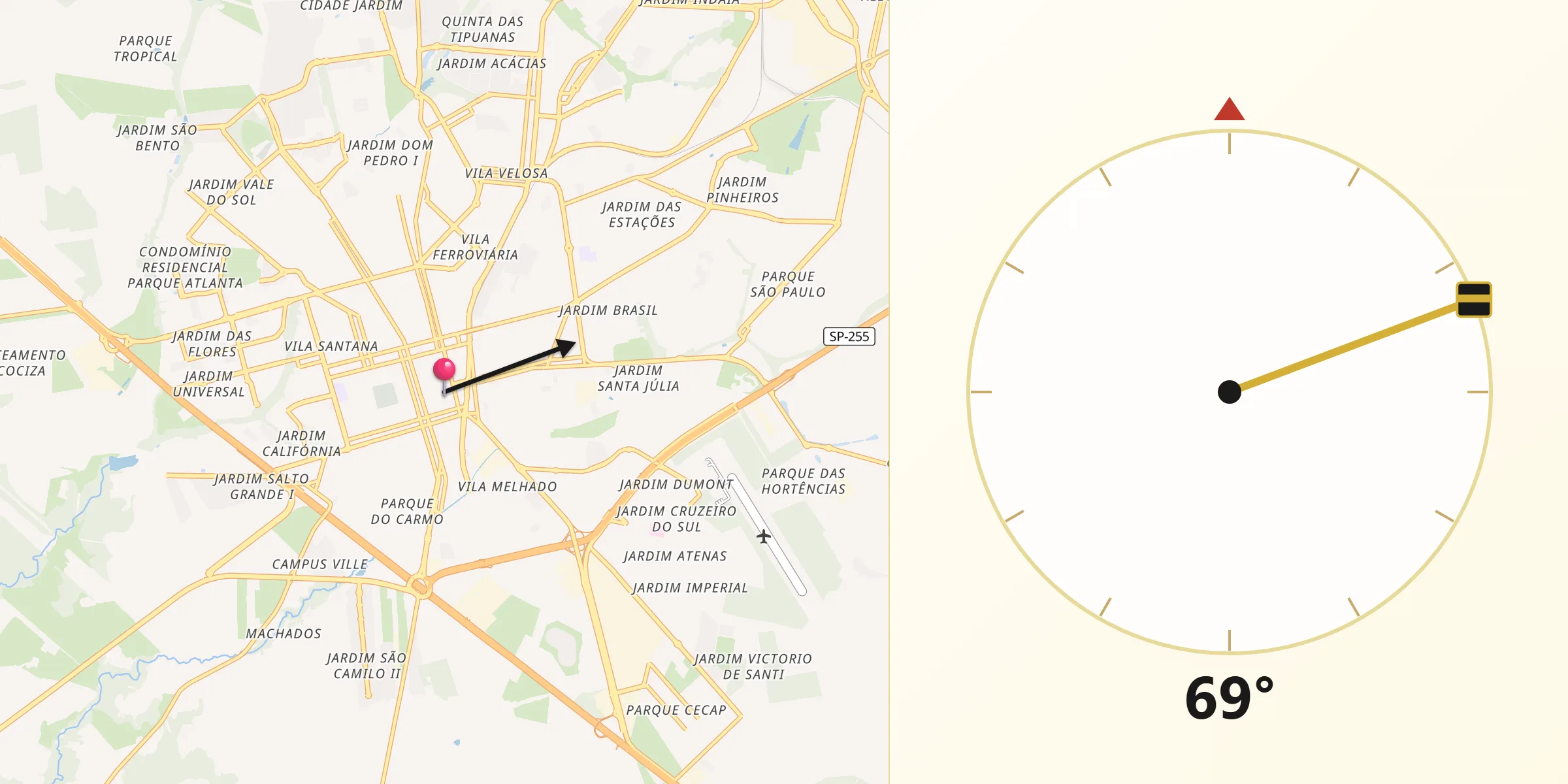 Direção da Qibla a partir de Araraquara