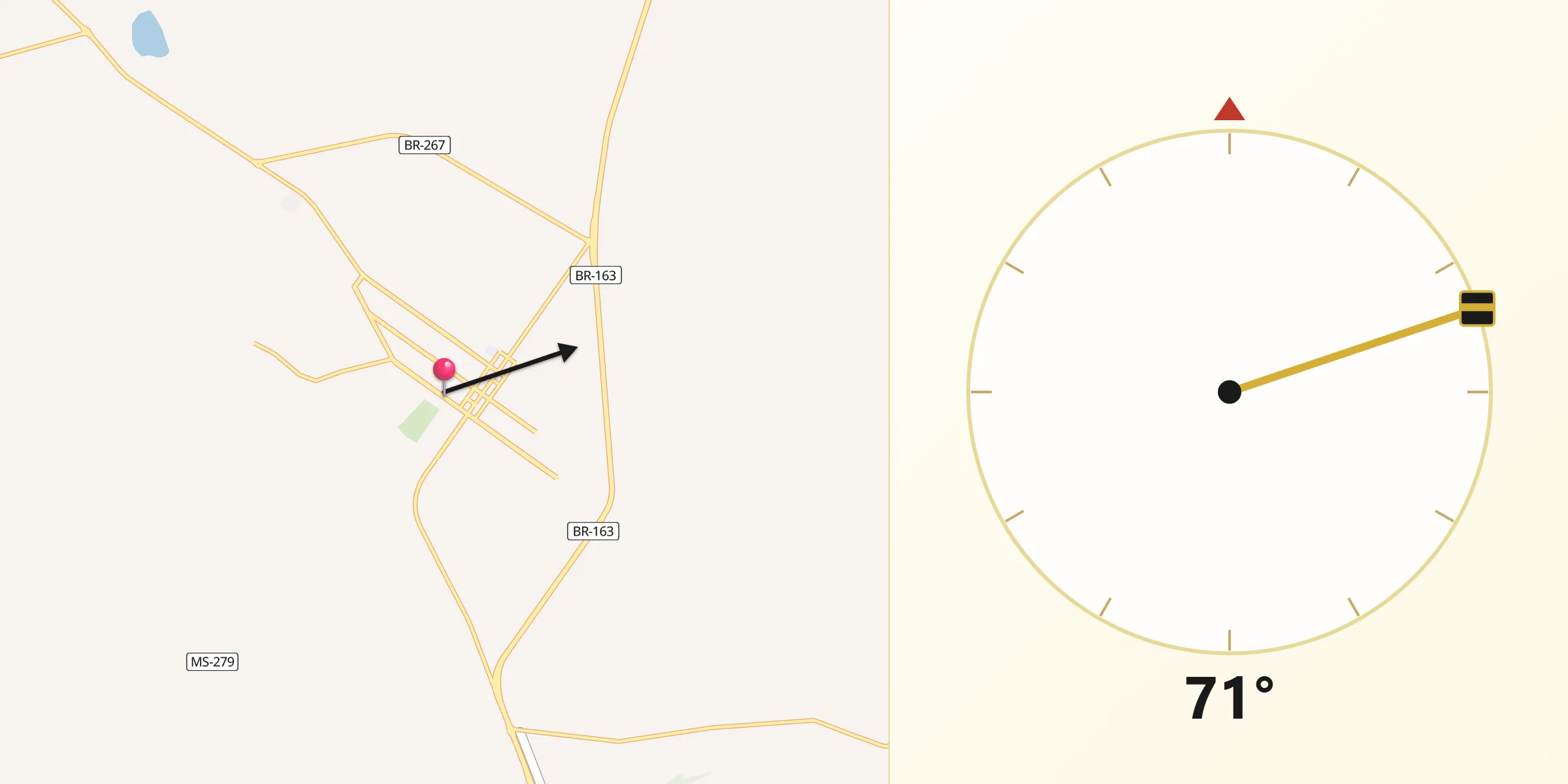 Direção da Qibla a partir de Rio Brilhante