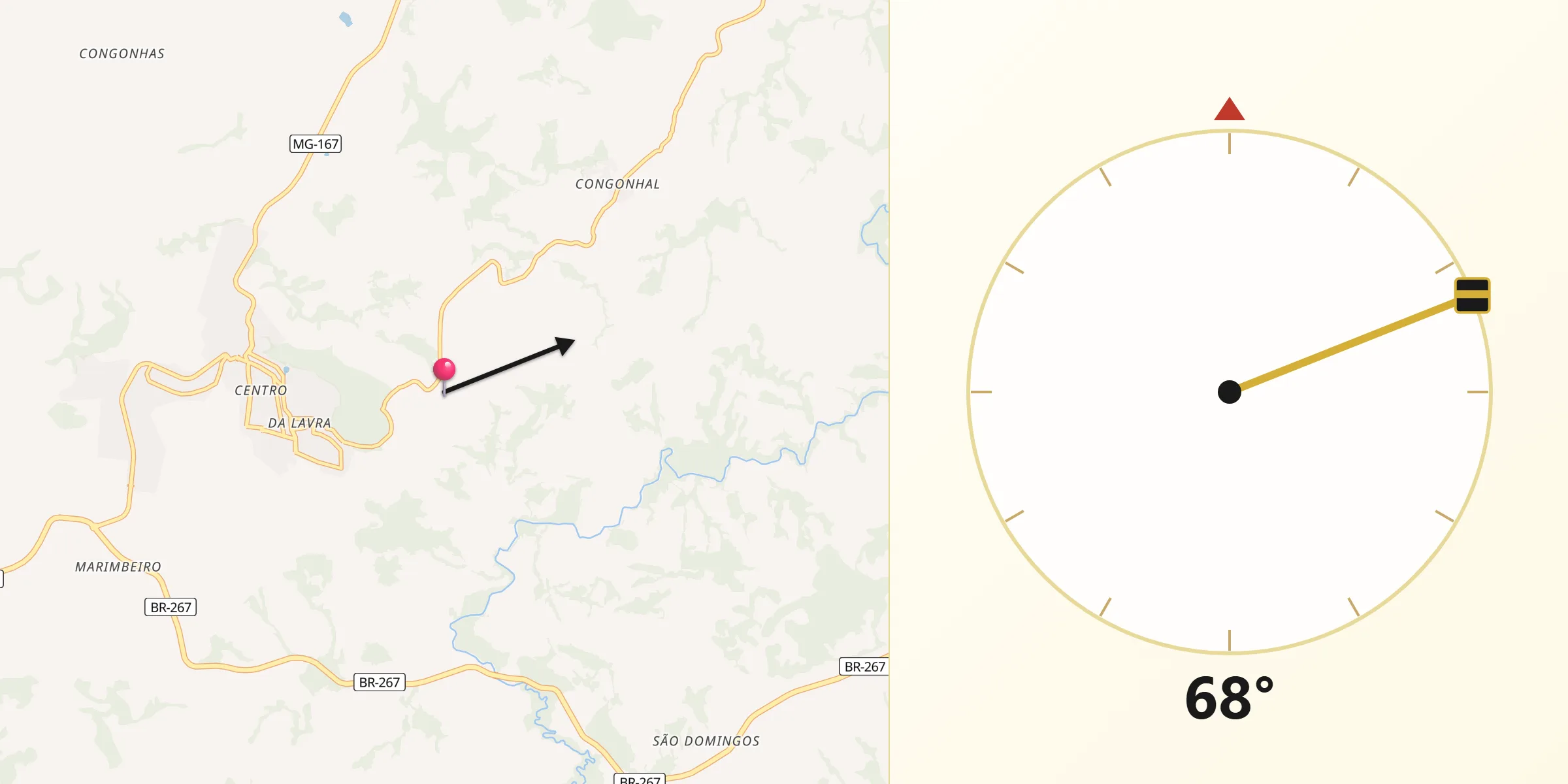 Direção da Qibla a partir de Cambuquira