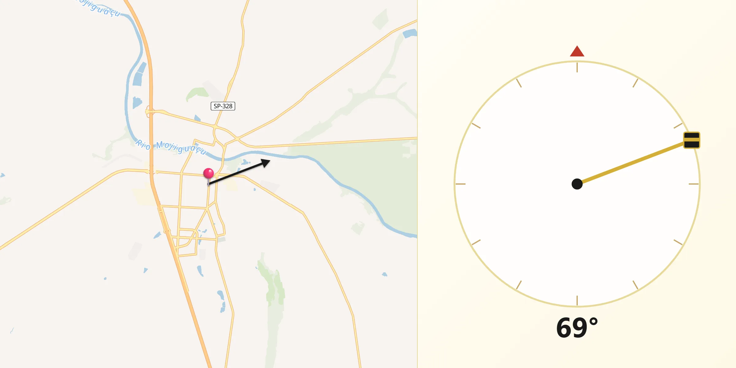 Direção da Qibla a partir de Porto Ferreira