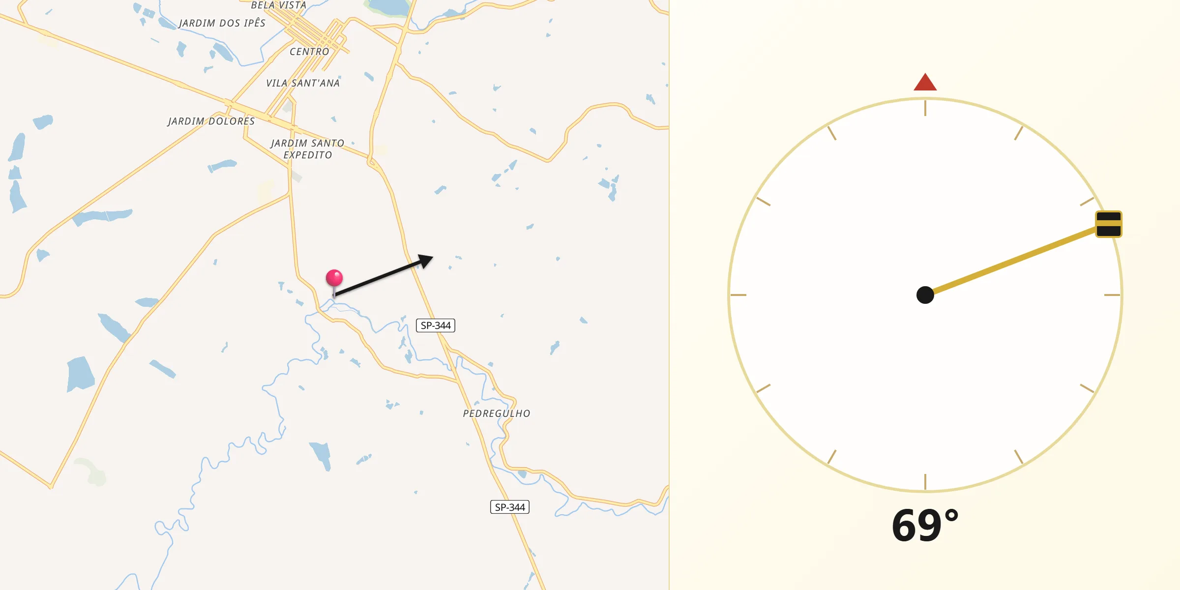 Direção da Qibla a partir de Vargem Grande do Sul