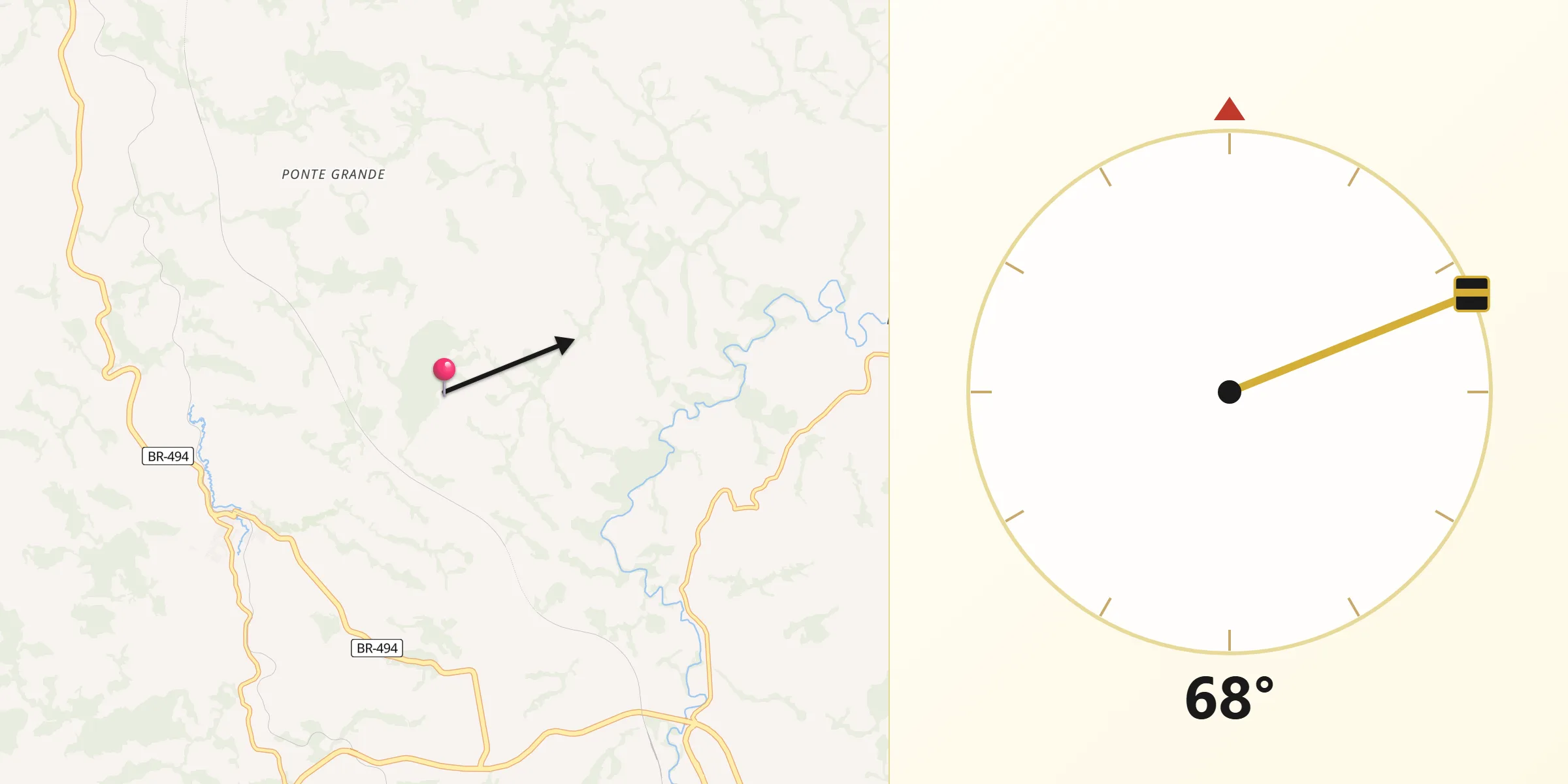 Direção da Qibla a partir de Arantina