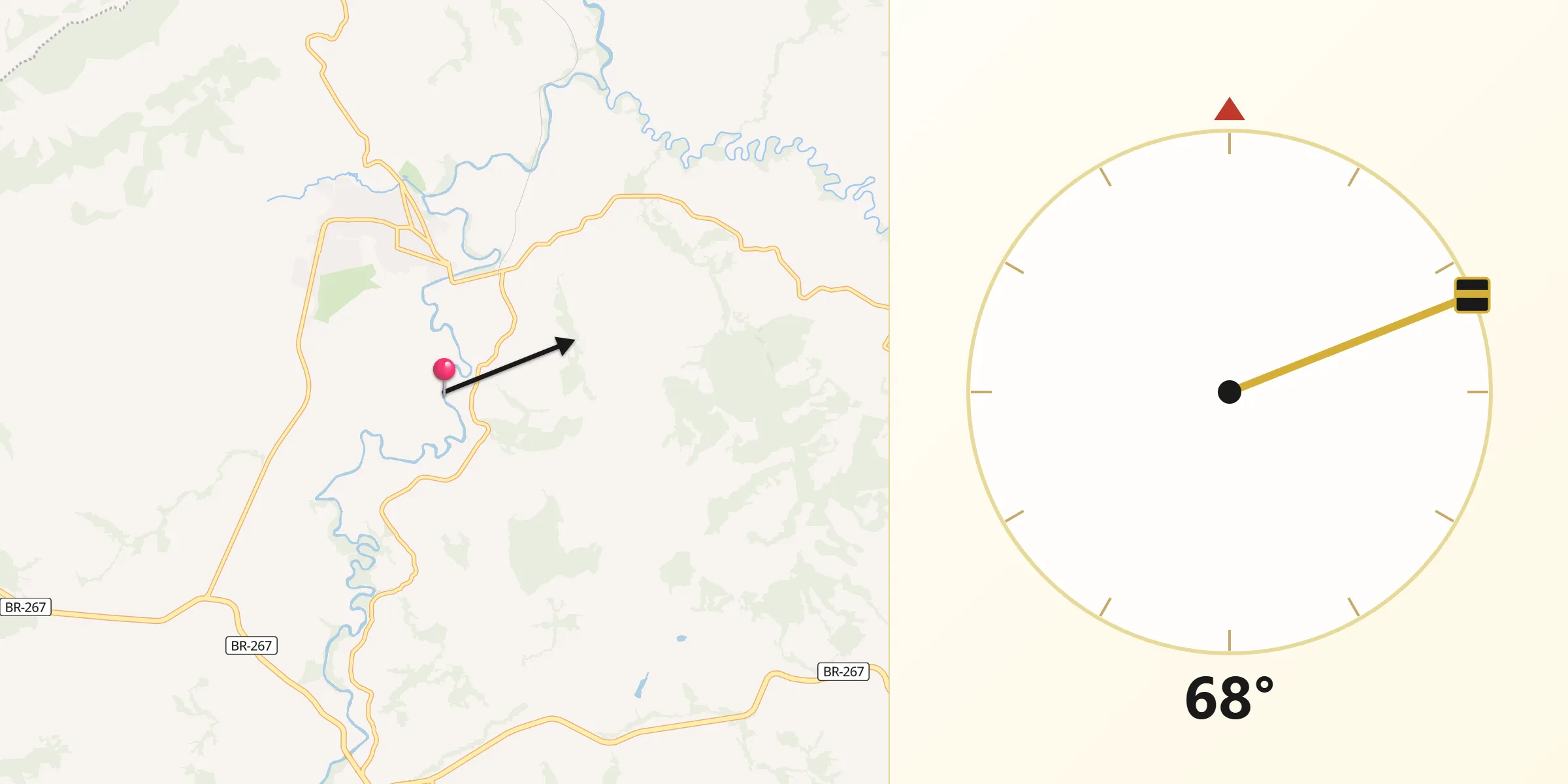 Direção da Qibla a partir de Conceição do Rio Verde