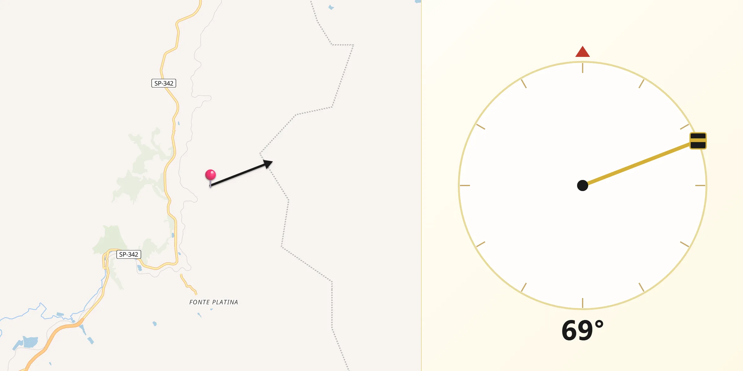 Direção da Qibla a partir de Águas da Prata