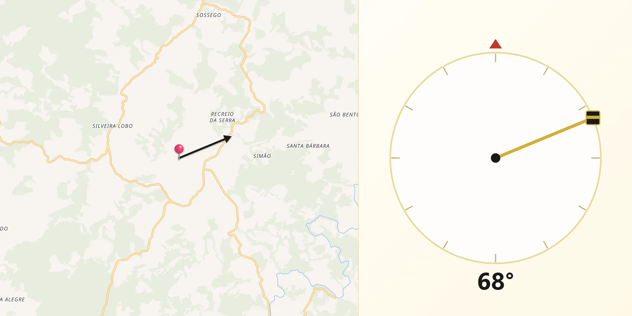 Direção da Qibla a partir de Santana do Deserto