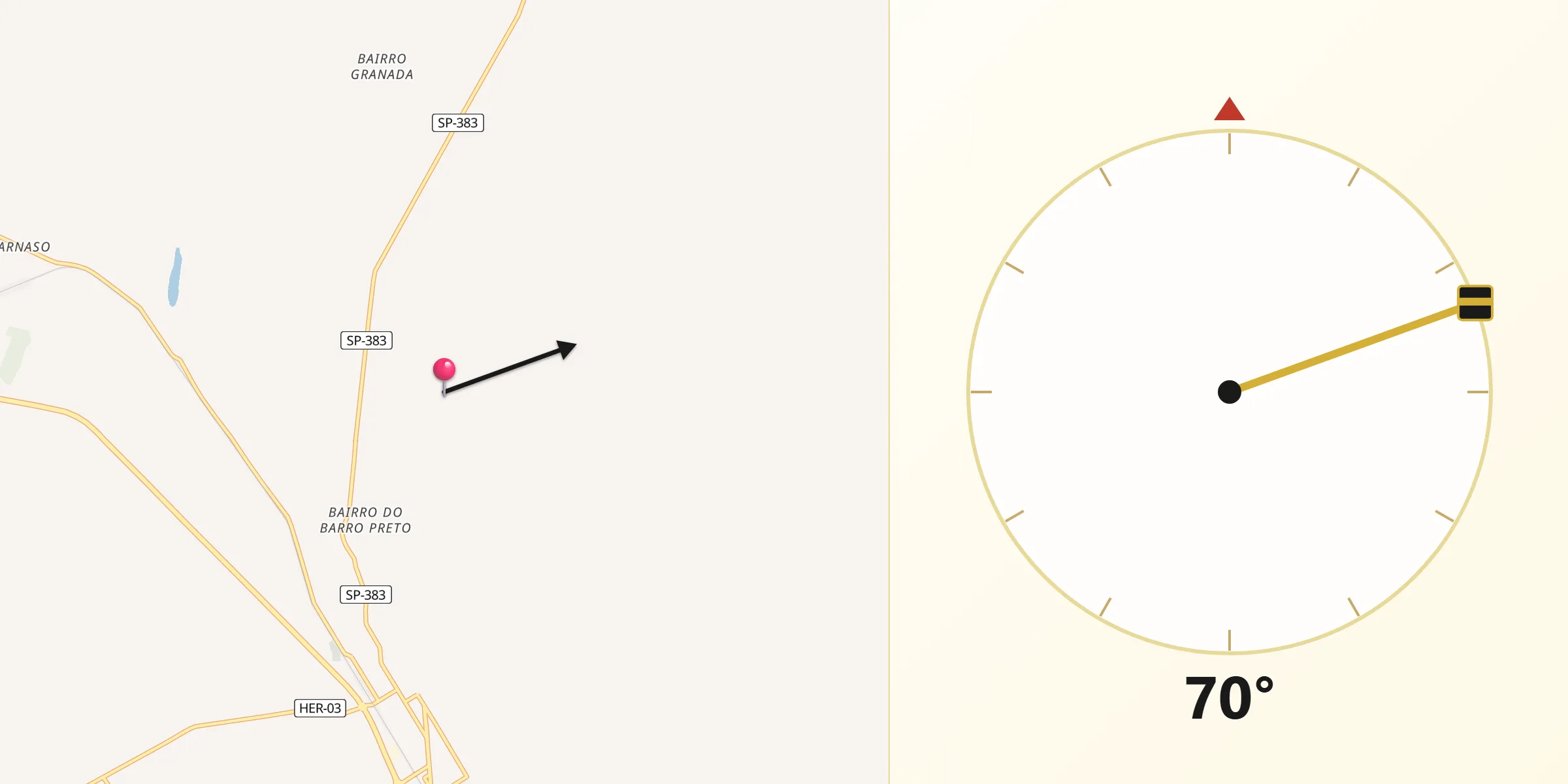 Direção da Qibla a partir de Herculândia
