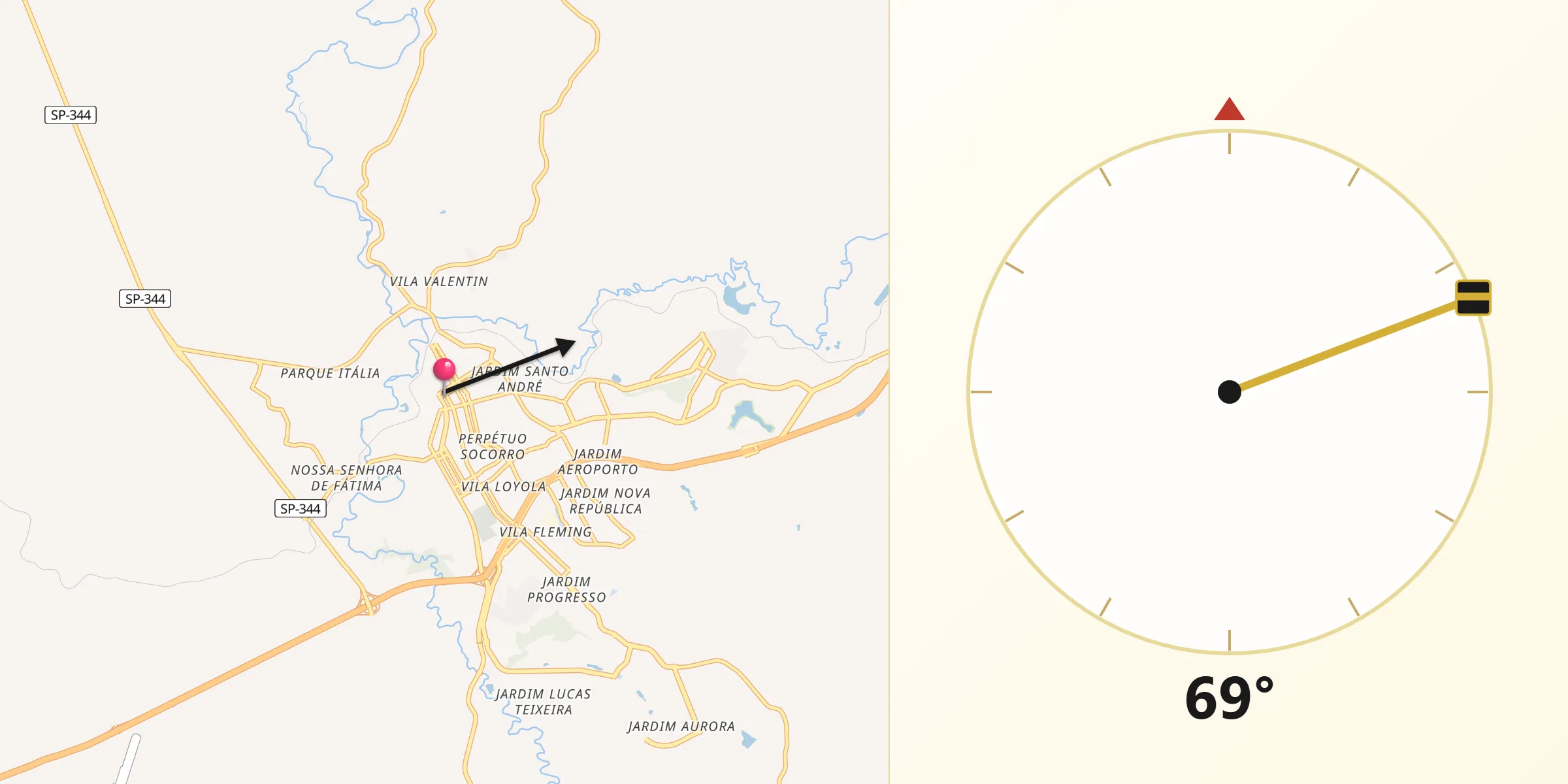 Direção da Qibla a partir de São João da Boa Vista