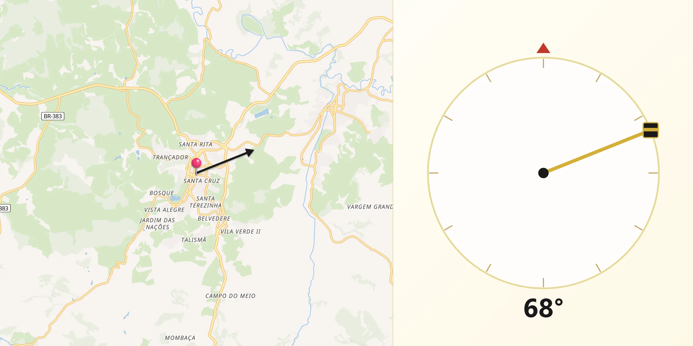 Direção da Qibla a partir de Caxambu