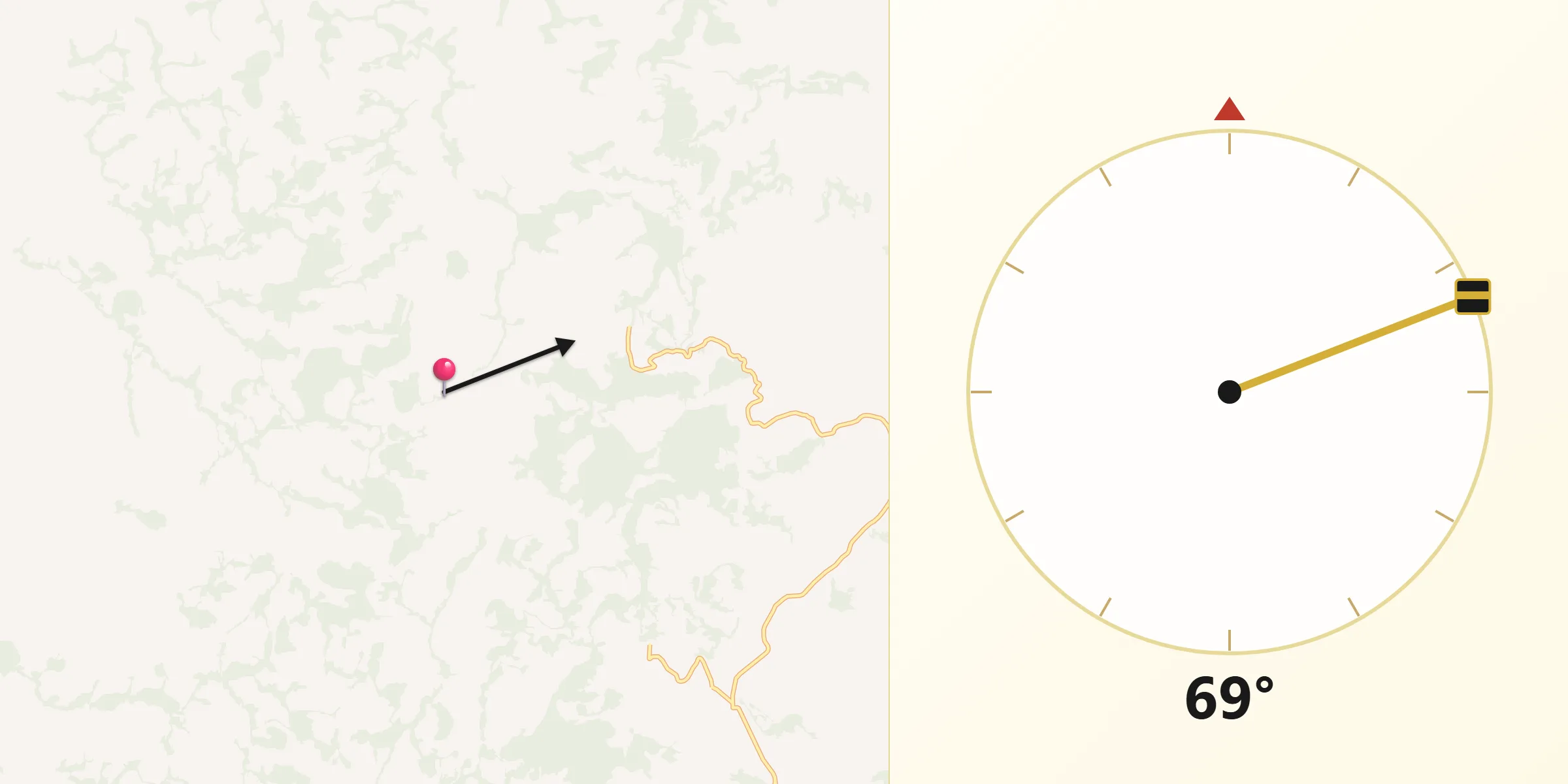 Direção da Qibla a partir de Espírito Santo do Dourado