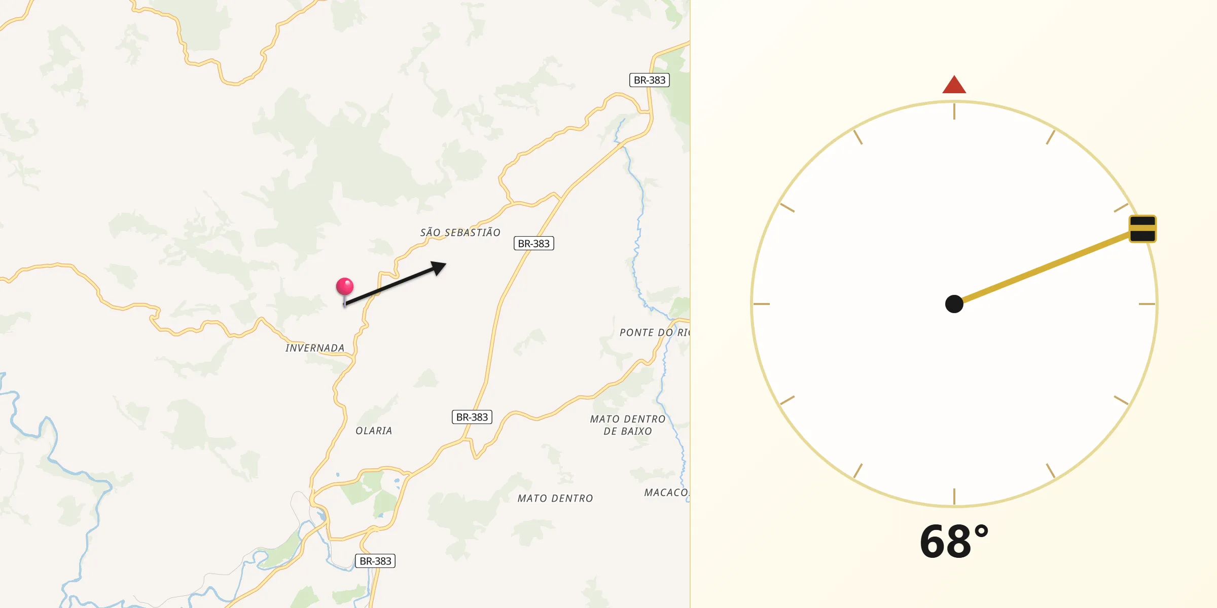 Direção da Qibla a partir de Soledade de Minas