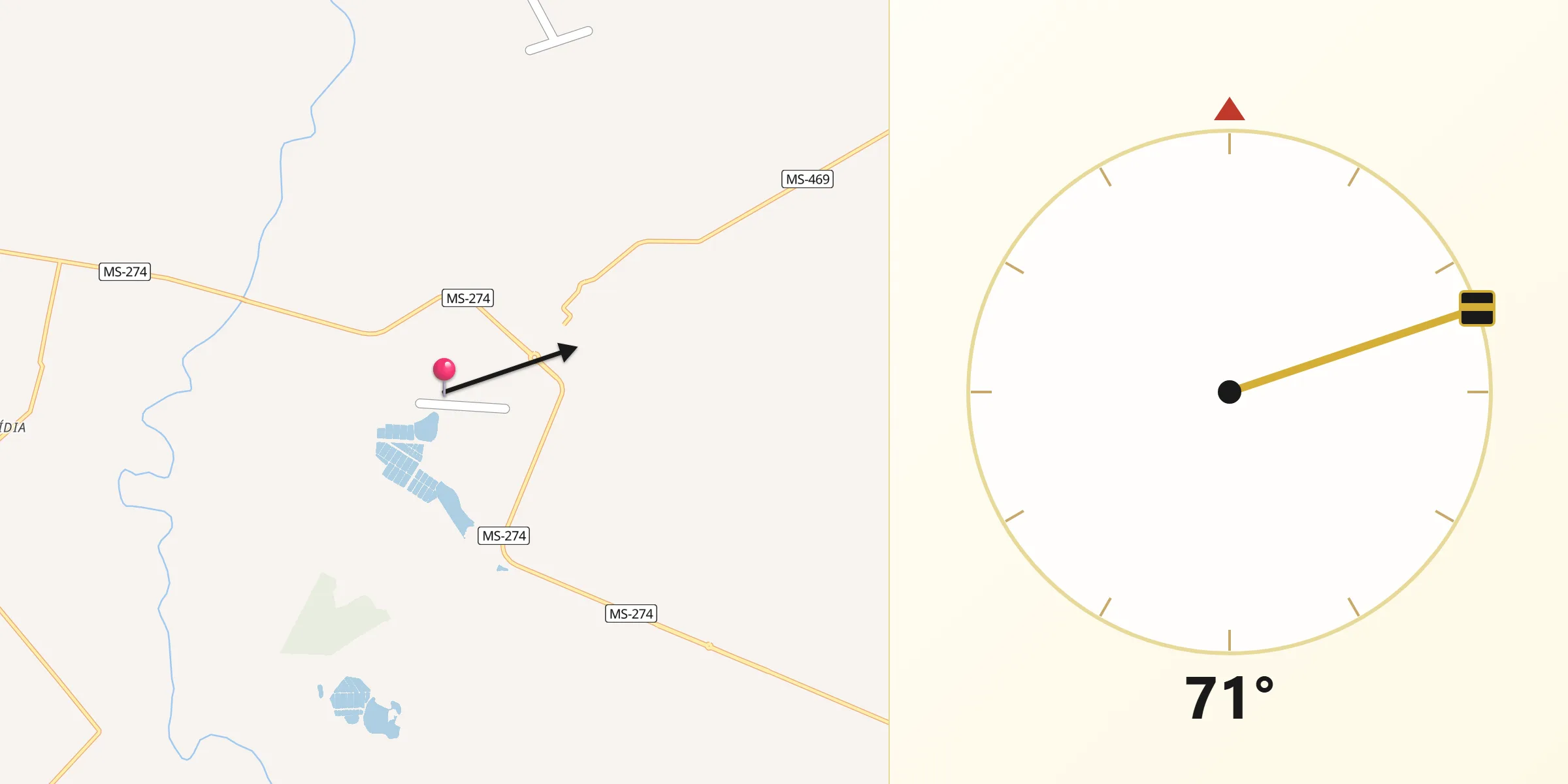 Direção da Qibla a partir de Deodápolis