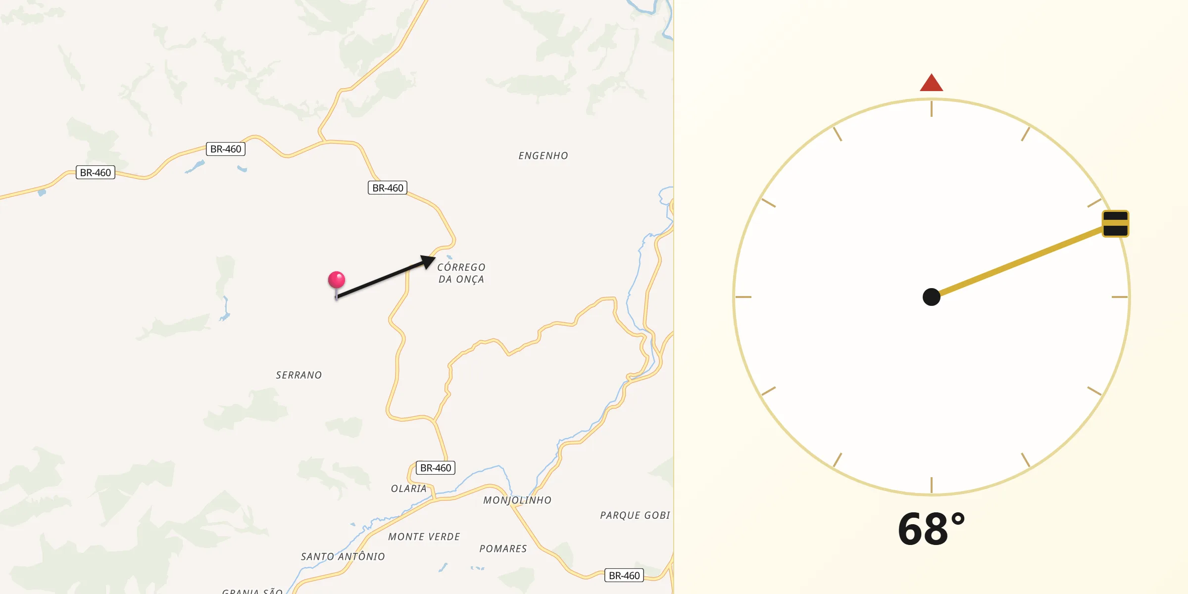 Direção da Qibla a partir de Carmo de Minas