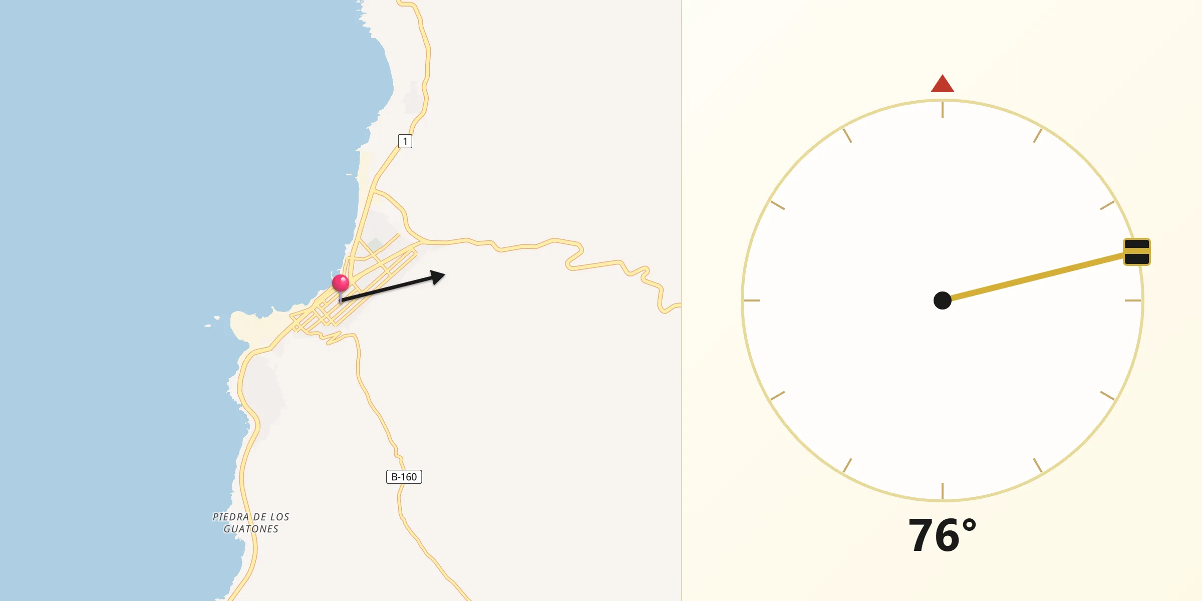 Dirección de la Qibla desde Tocopilla