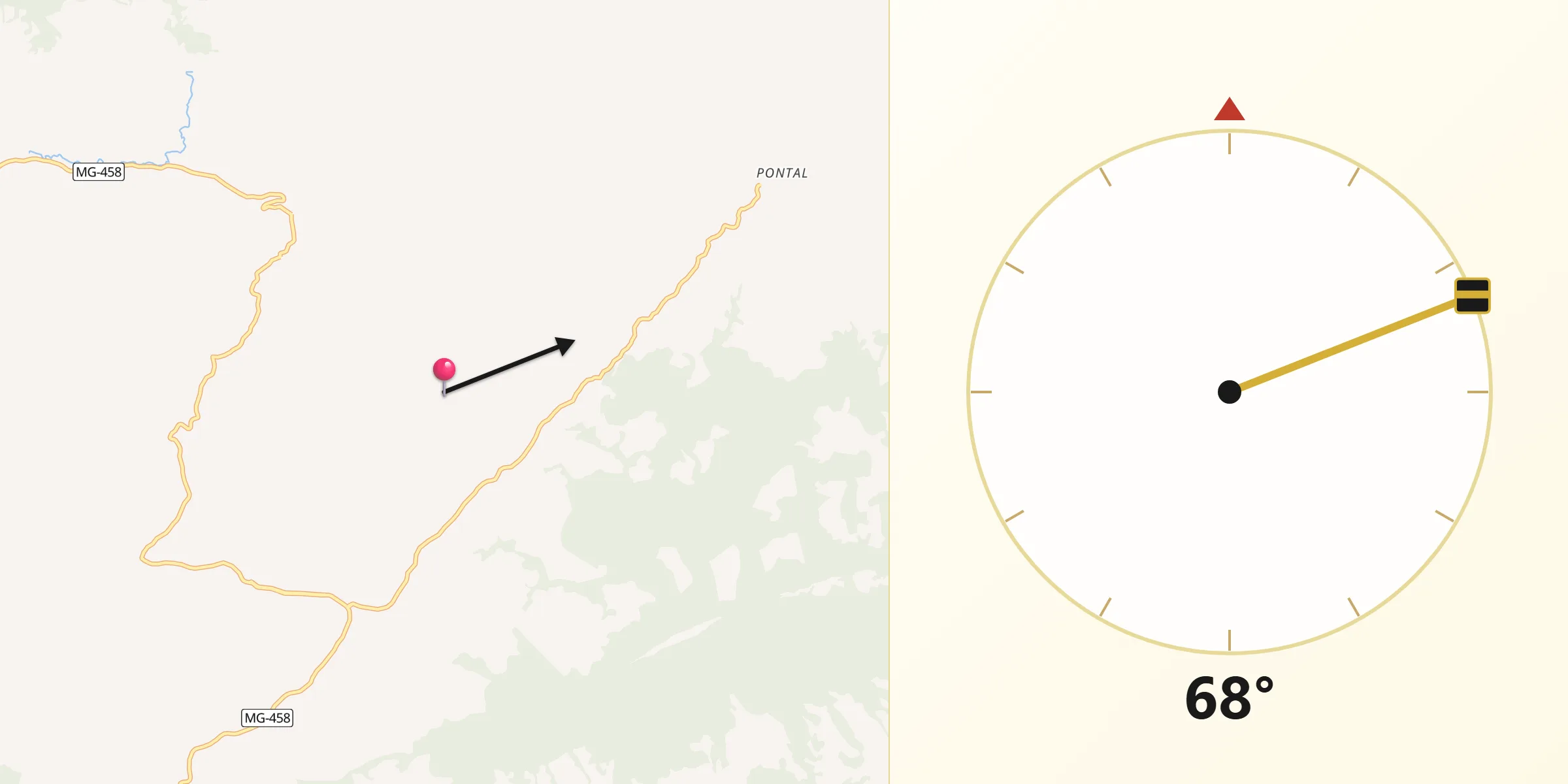 Direção da Qibla a partir de Conceição das Pedras